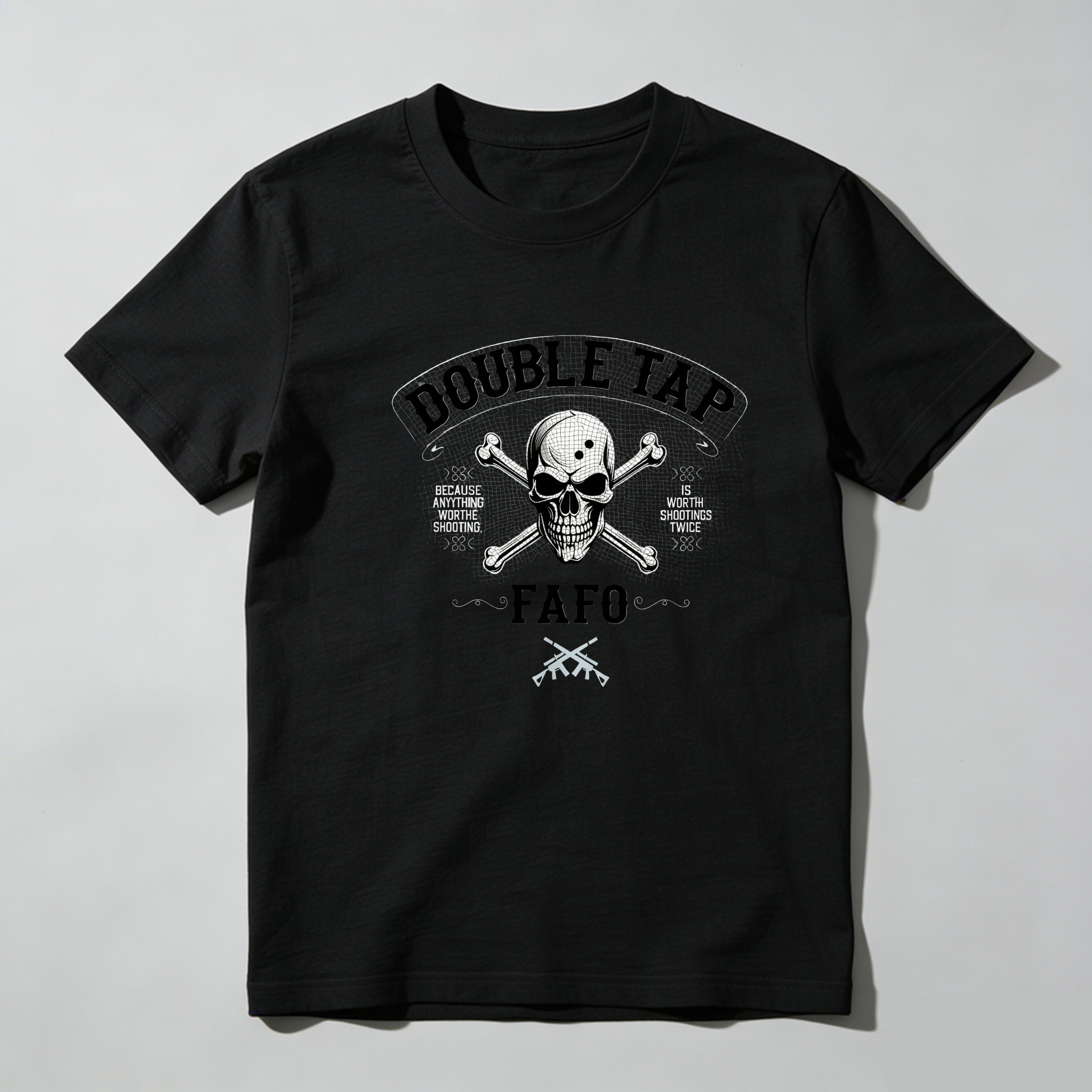 TEECURENT Double Tap Skull Crossbones Fafo Pure Cotton Short Sleeve T-Shirt-TeeCurent