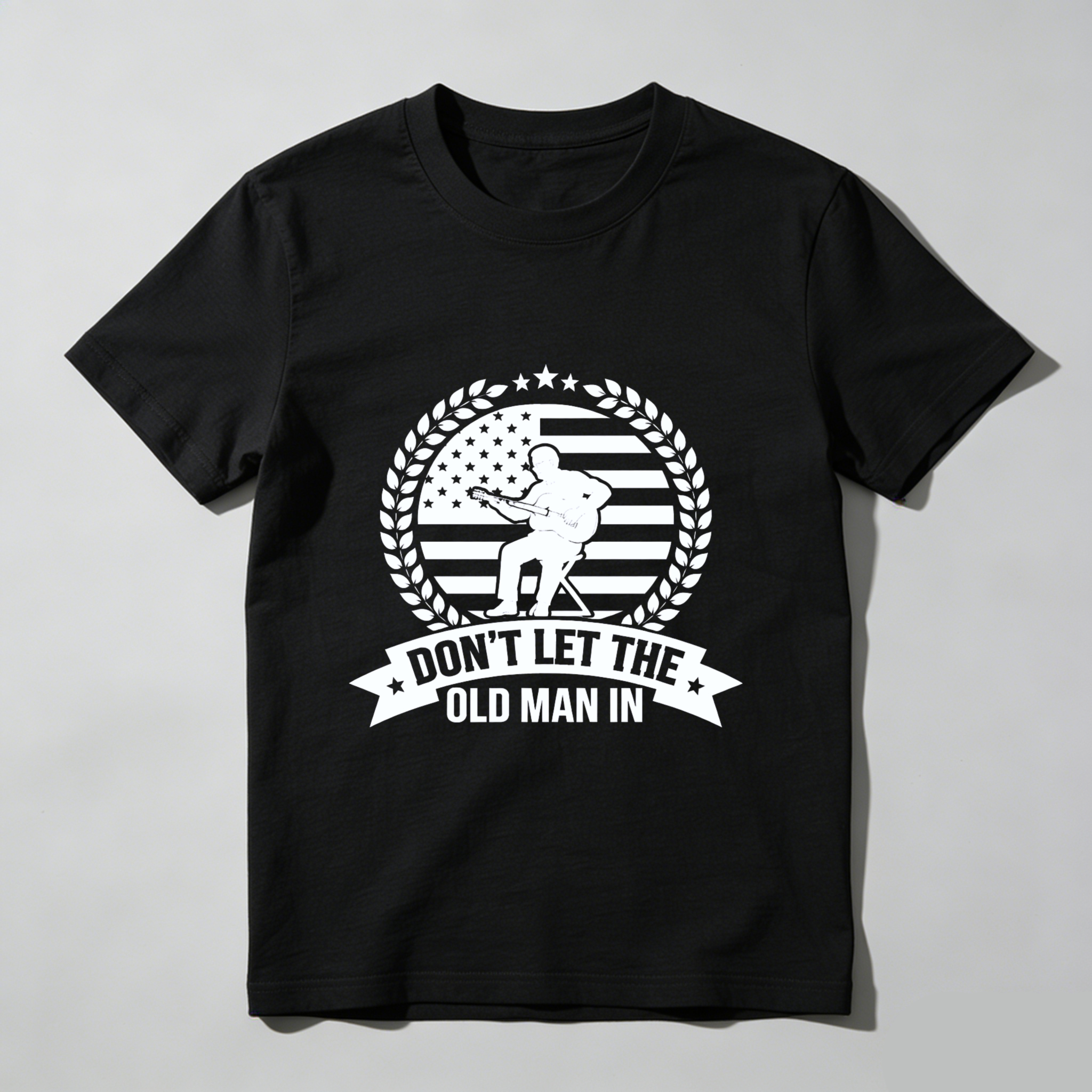 TEECURENT Dont Let The Old Man In American Flag T-Shirt Funny Humorous Graphic Tee Men Women Casual Wear