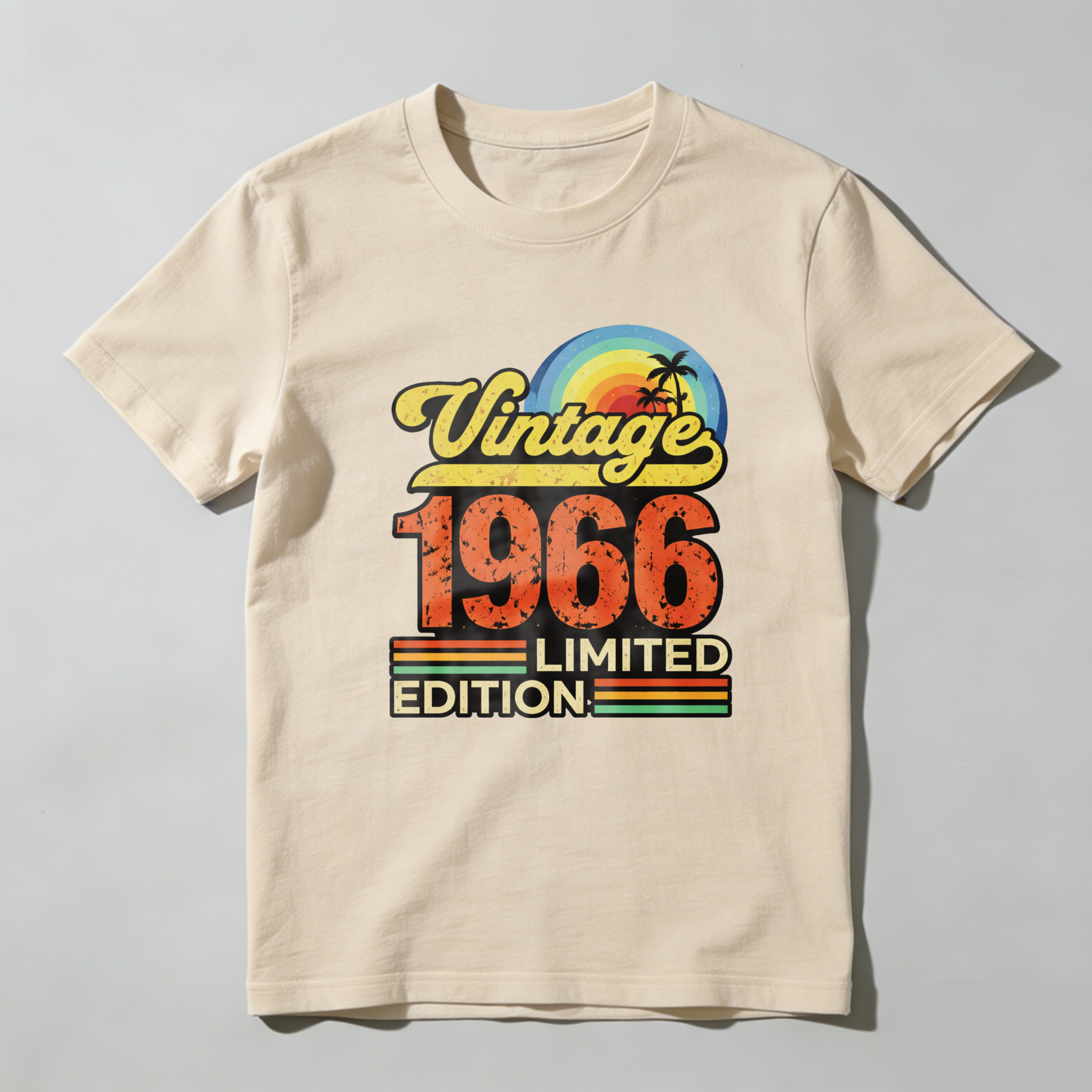 TEECURENTVintage 1966 Limited Edition T Shirt Retro Palm Tree Sunset Design Black Men Women Unisex Casual Wear-TeeCurent