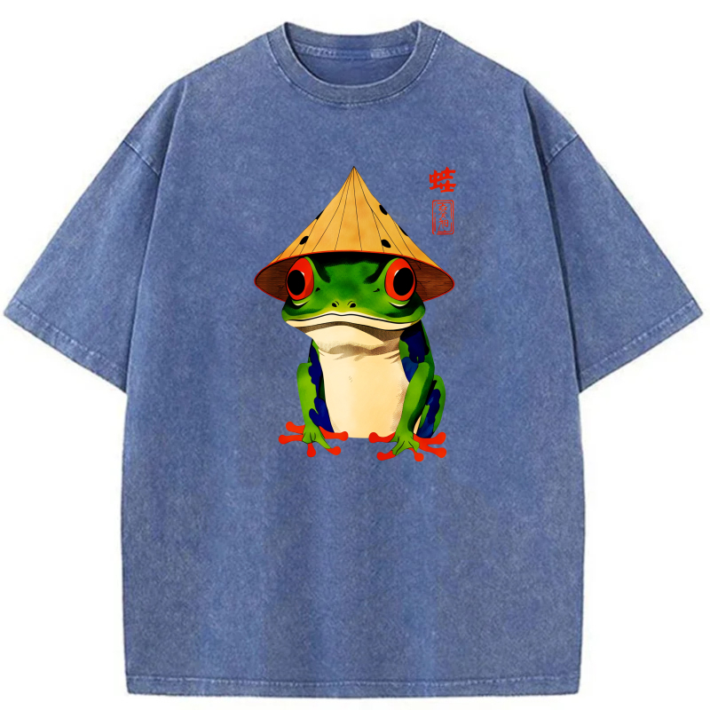 Frog Wearing Conical Hat With Red Eyes tshirt 100% cotton