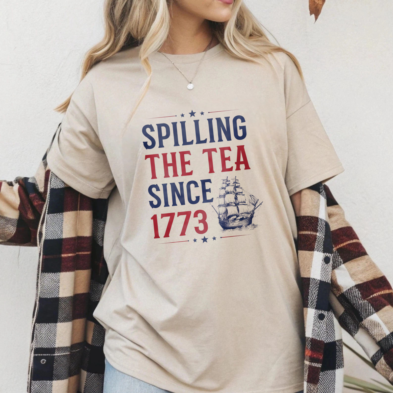 TEECURENT Spilling The Tea Since 1773 American Revolution Patriotic T Shirt Historical Tea Party Ship Design Men Women Unisex Apparel WOMEN