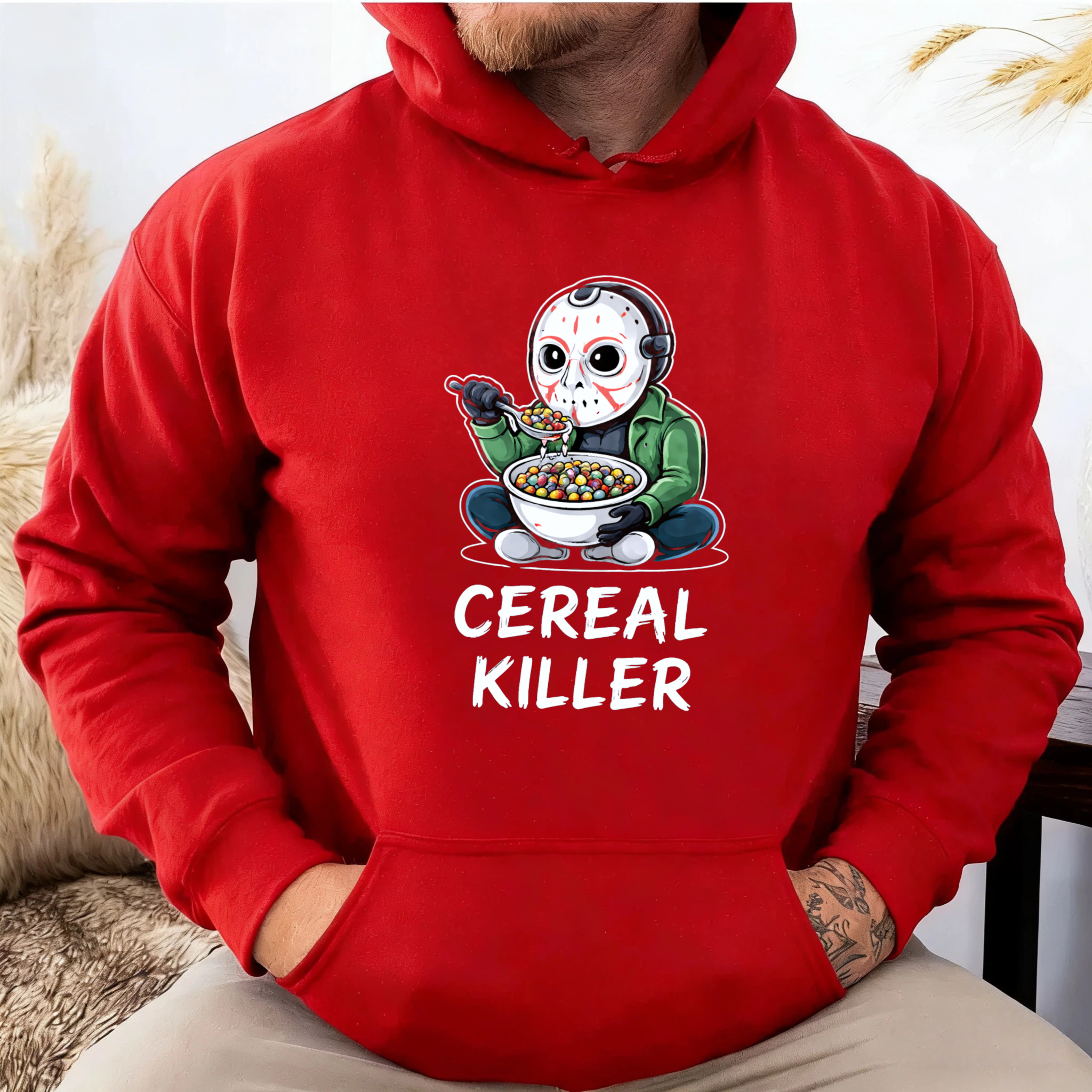 TEECURENT Gildan Cereal Killer Halloween Hoodie With Jason Voorhees Eating Cereal Design Funny Horror Sweatshirt For Men Women Unisex Black Pullover