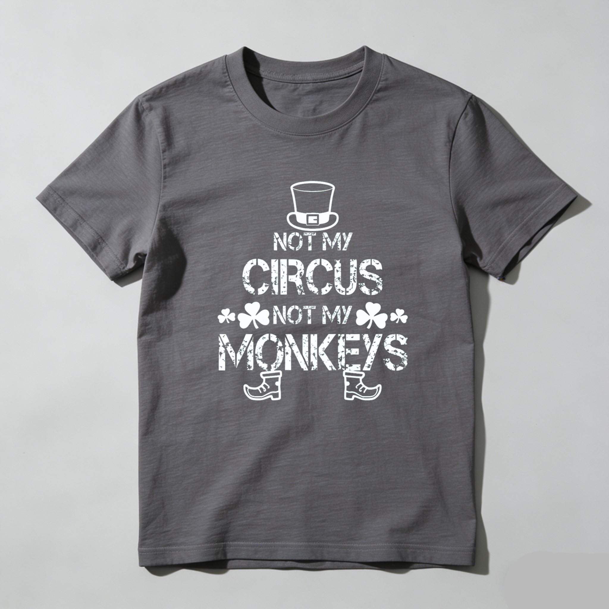 TEECURENT Not My Circus Not My Monkeys T-Shirt With Top Hat And Clover Design Black Cotton Shirt For Men Women Unisex Casual Wear Fun Statement Tee