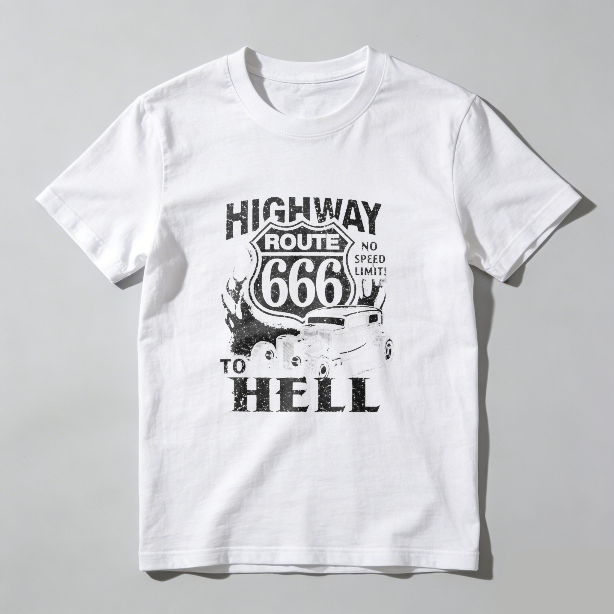 Highway Route 666 No Speed Limit To Hell Classic Car T Shirt