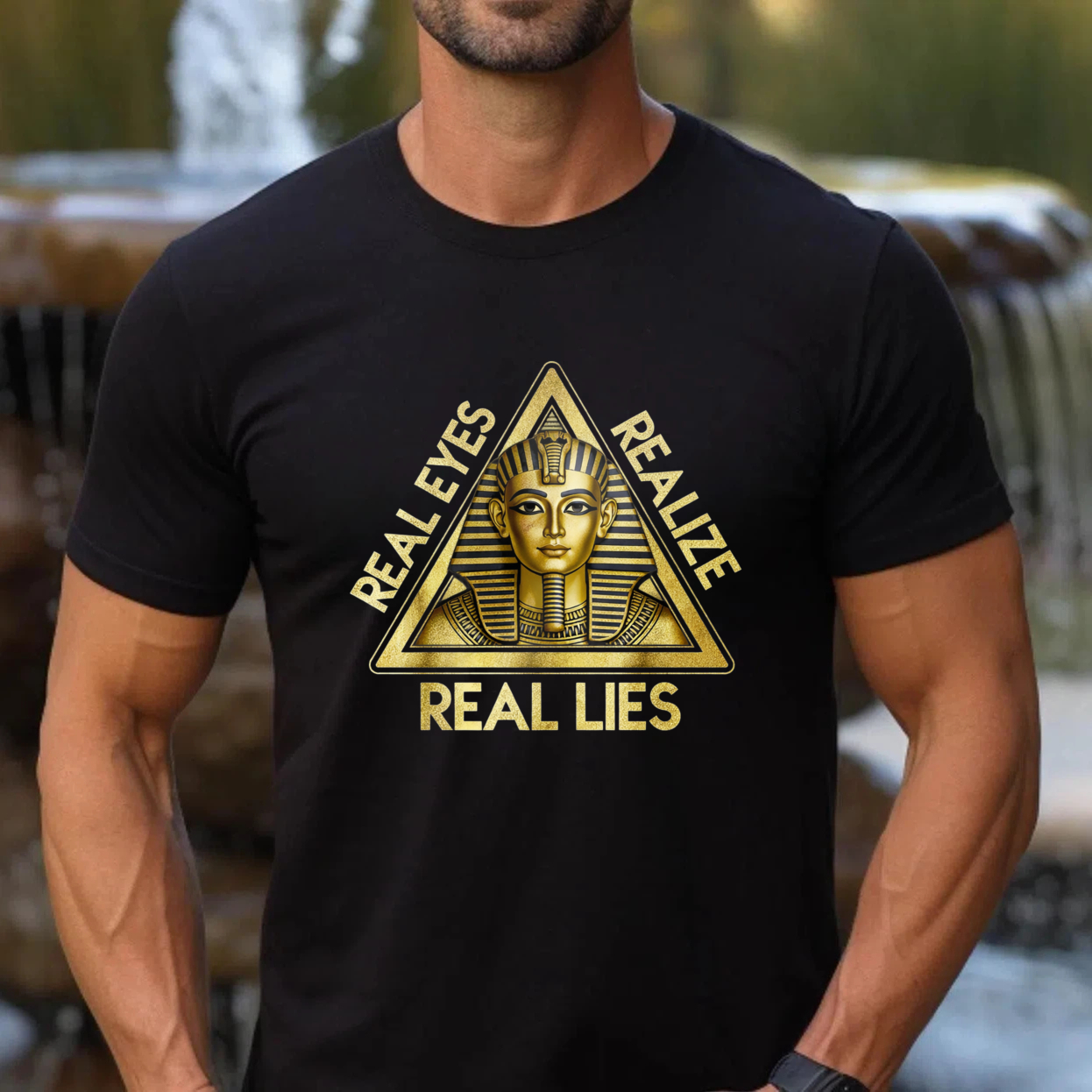 TEECURENT  Real Eyes Realize Real Lies Pyramid Sphinx Design TEECURENT
