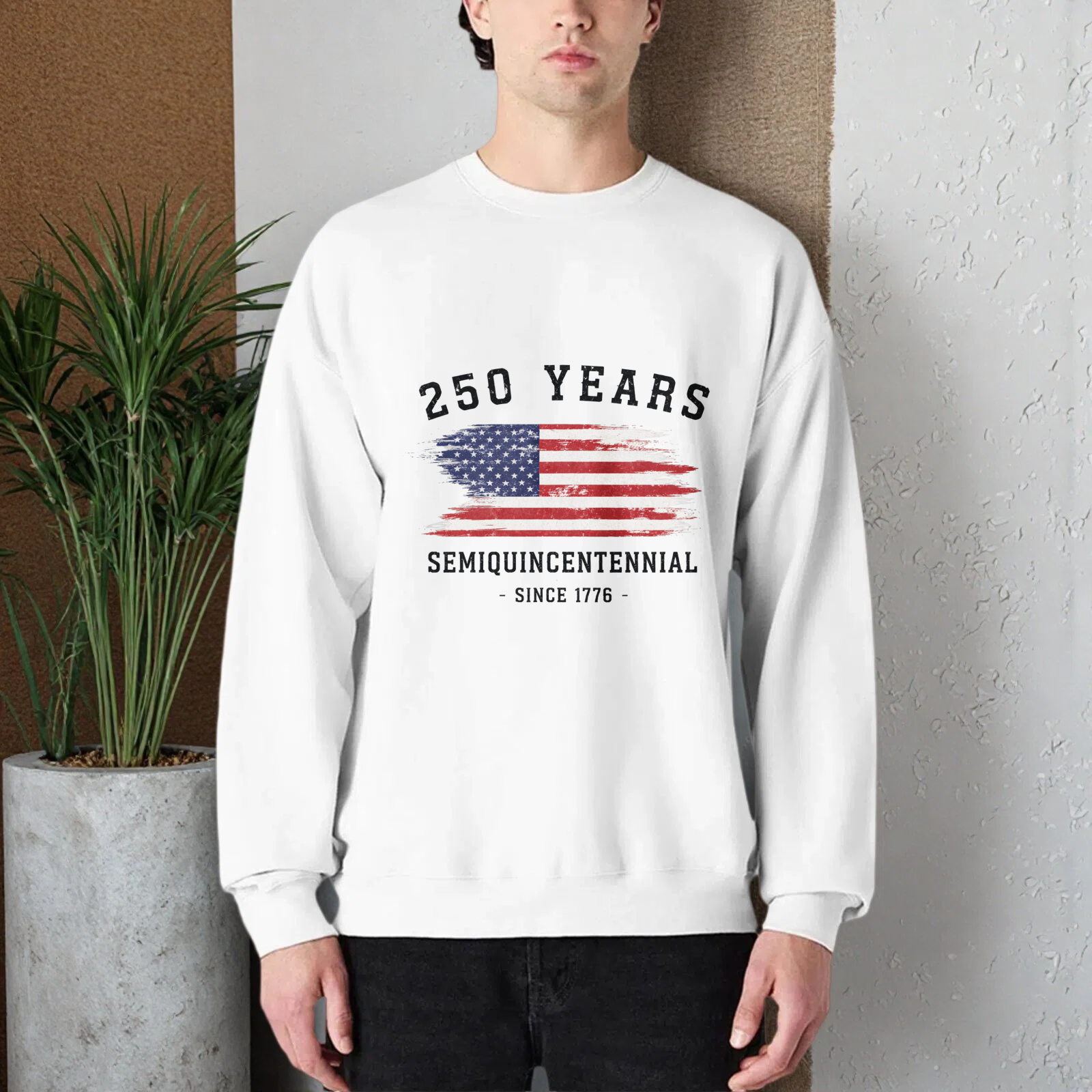 Black Sweatshirt With American Flag Design 250 Years Bicentennial Celebration Graphic Print Crewneck Long Sleeve Pullover Top