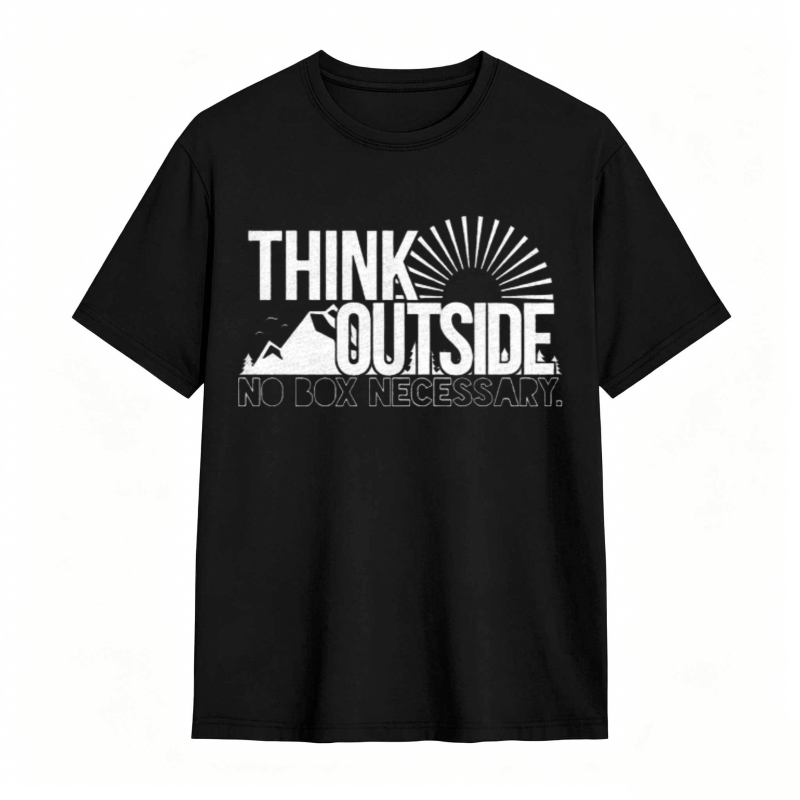 Think Outside No Box Necessary Mountain Sunburst Design T-shirt