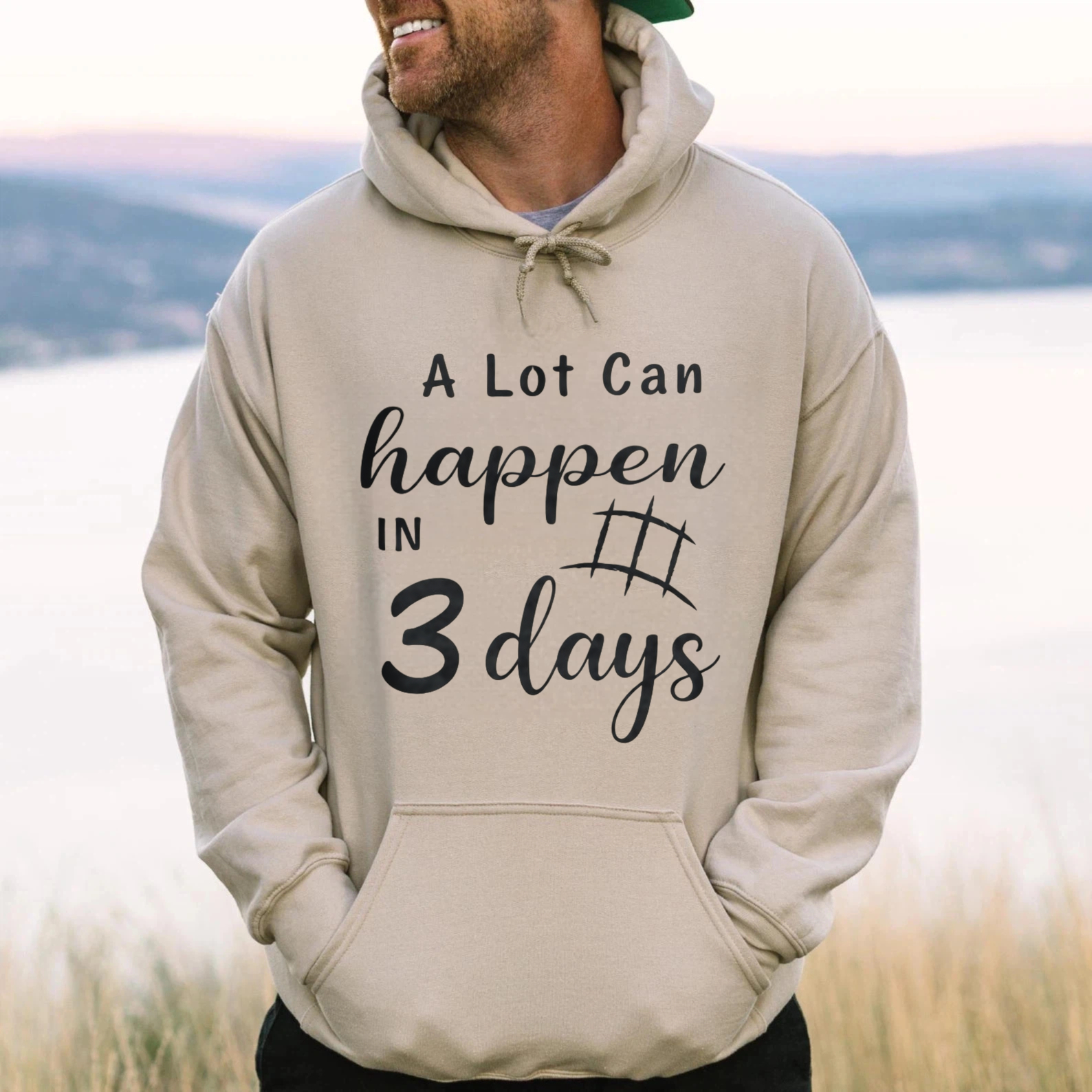 TEECURENT Gildan A Lot Can Happen In 3 Days Hoodie Sweatshirt Unisex Casual Pullover With Pocket Black Cotton Shirt For Men Women Fashion Statement Top