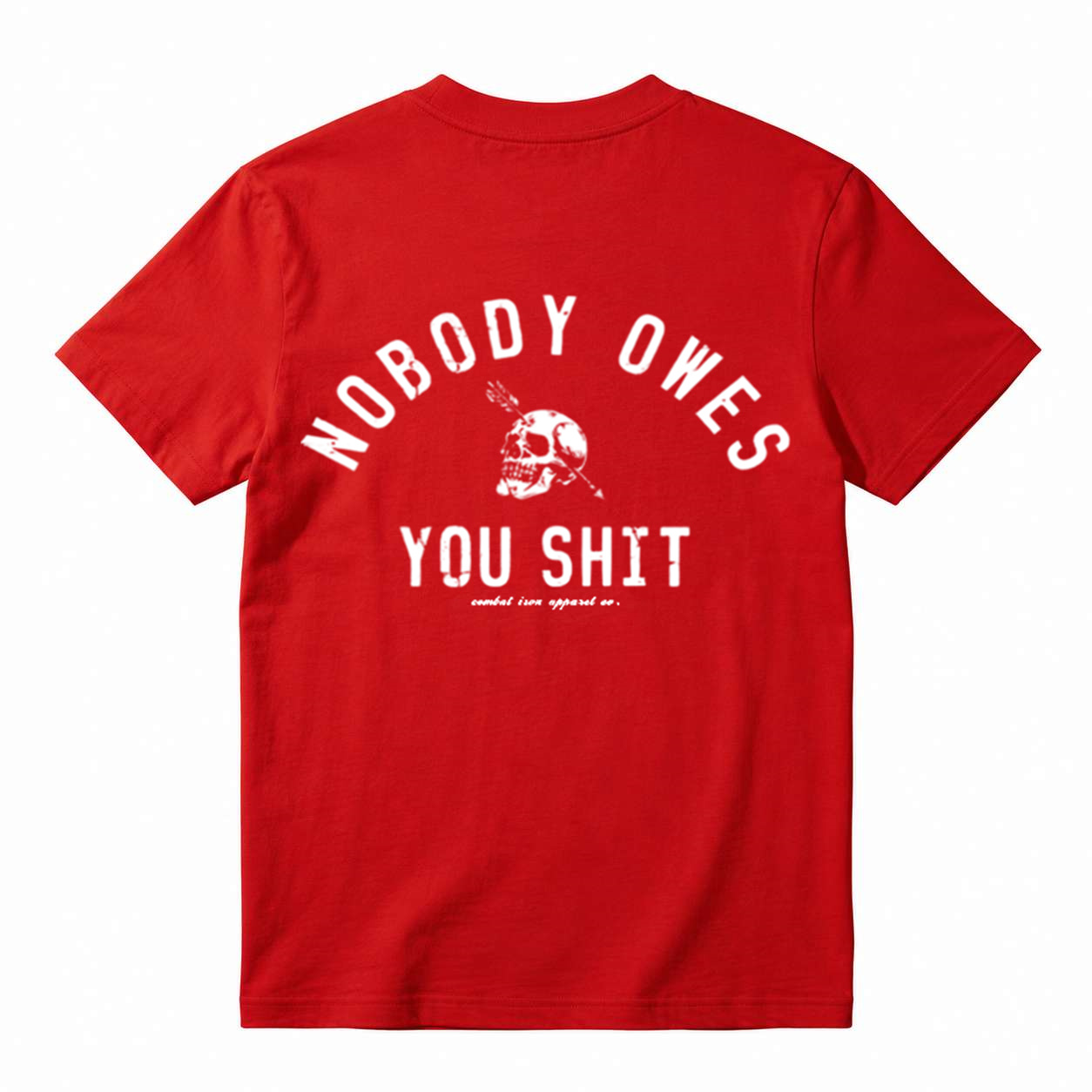 Nobody Owes You Shit Skull Men’s T-Shirt – Tactical Motivational Graphic Tee by Combat Iron Co, Veteran Military Mindset Shirt, Gym Grind Alpha Lifestyle Apparel
