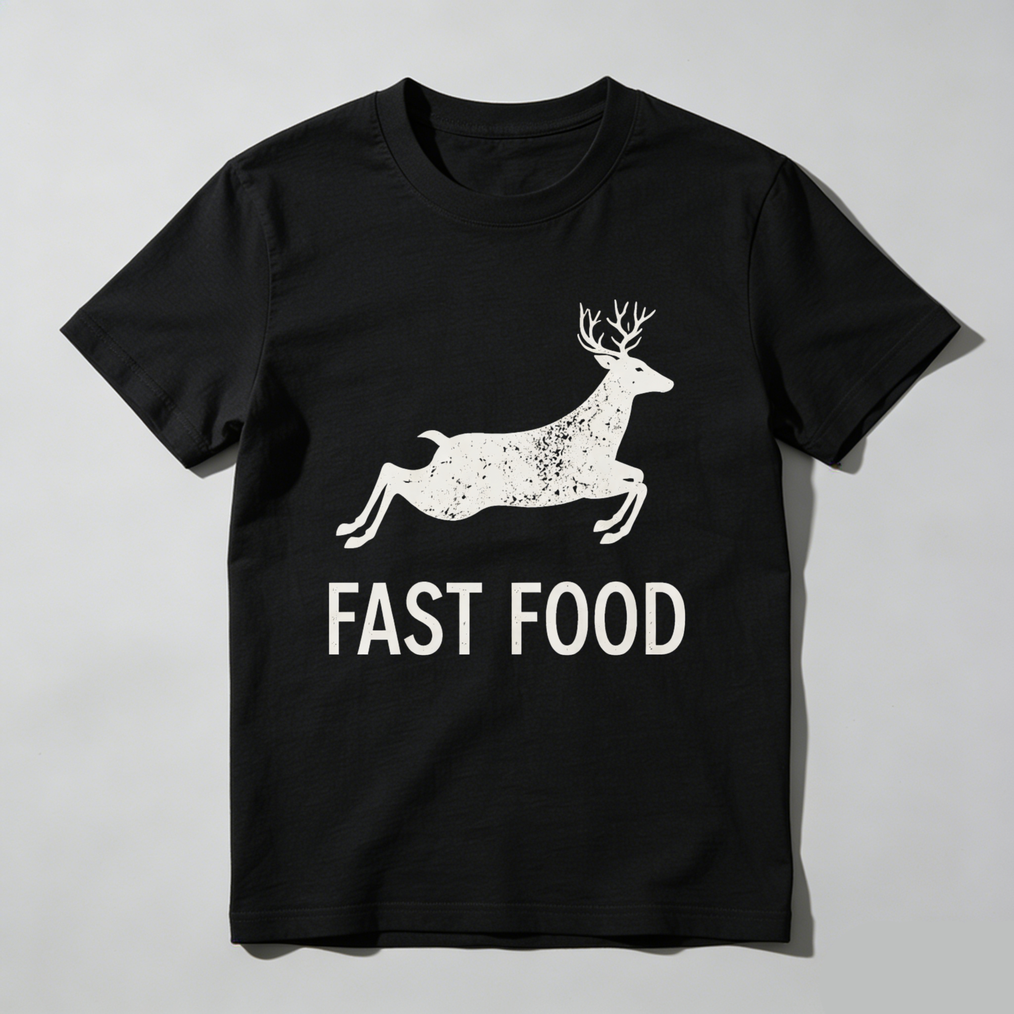 Teecurent Deer Running Fast Food Pure Cotton Short Sleeve T Shirt