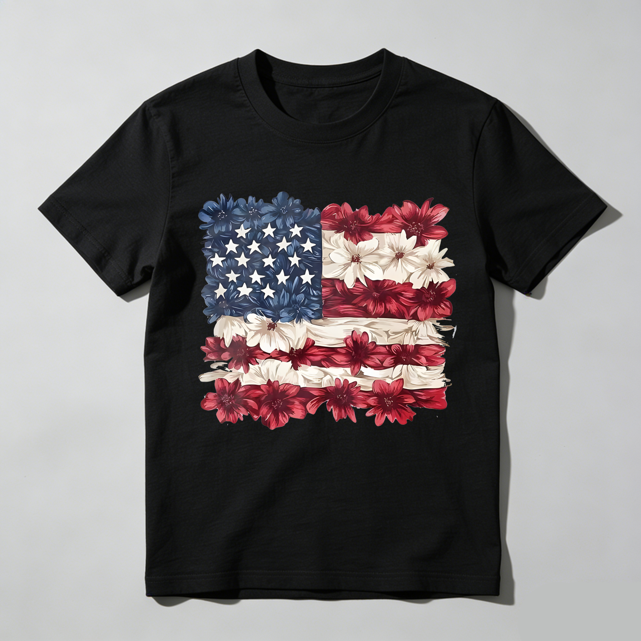 Floral American Flag Design T-shirt