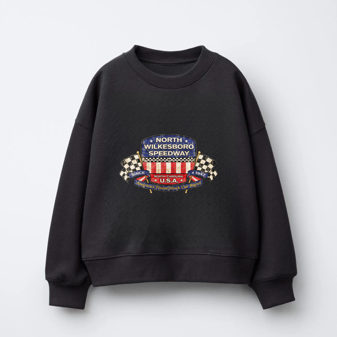 TEECURENT North Wilkesboro Speedway Usa Racing Sweatshirt Black Crewneck Long Sleeve Pullover Shirt