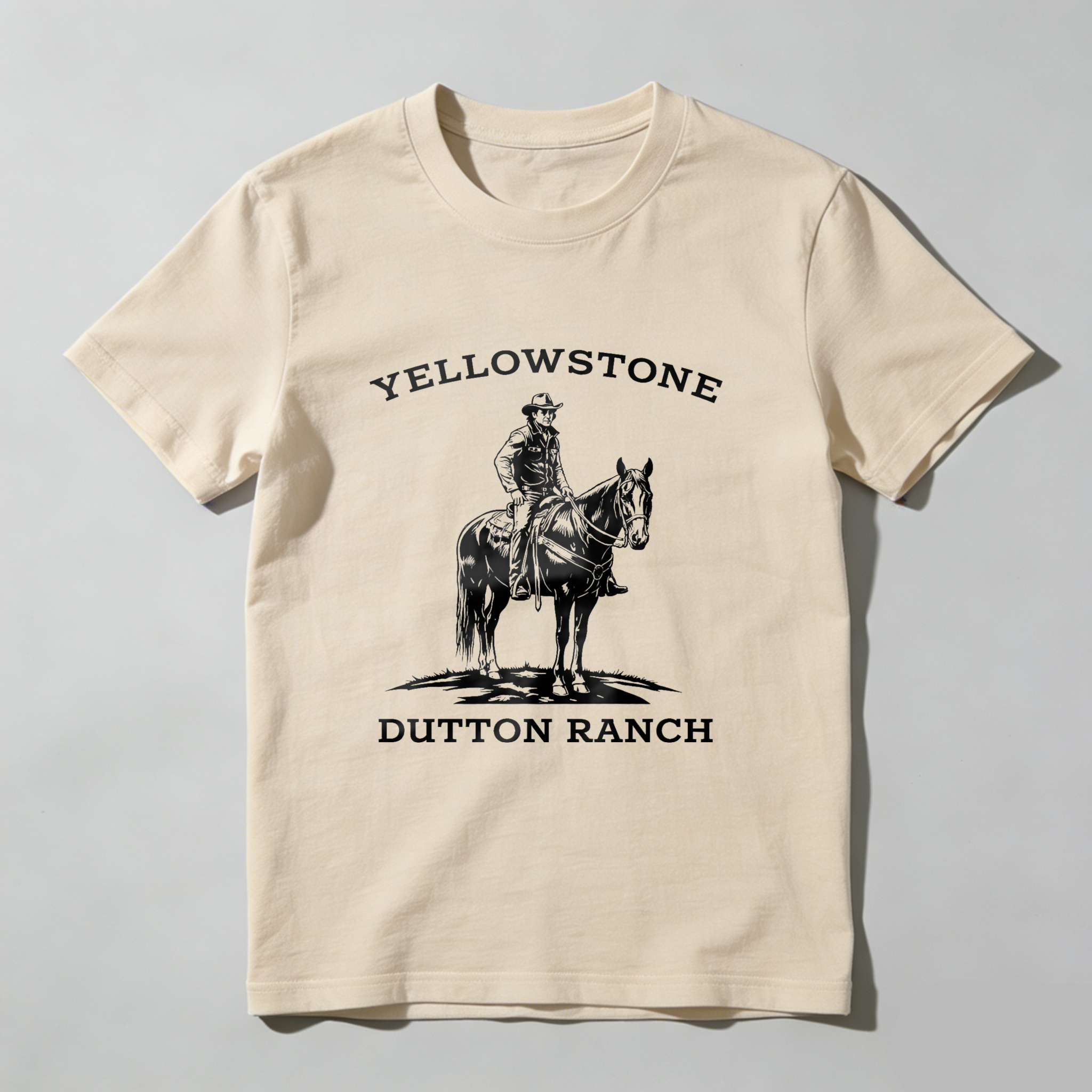 TEECURENT Yellowstone Dutton Ranch Cowboy Horse Rider T-Shirt Black Cotton Men Women Unisex Western Style Graphic Tee Shirt