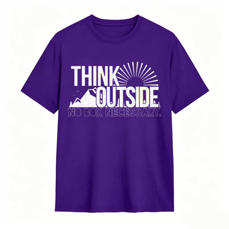 Think Outside No Box Necessary Mountain Sunburst Design T-shirt