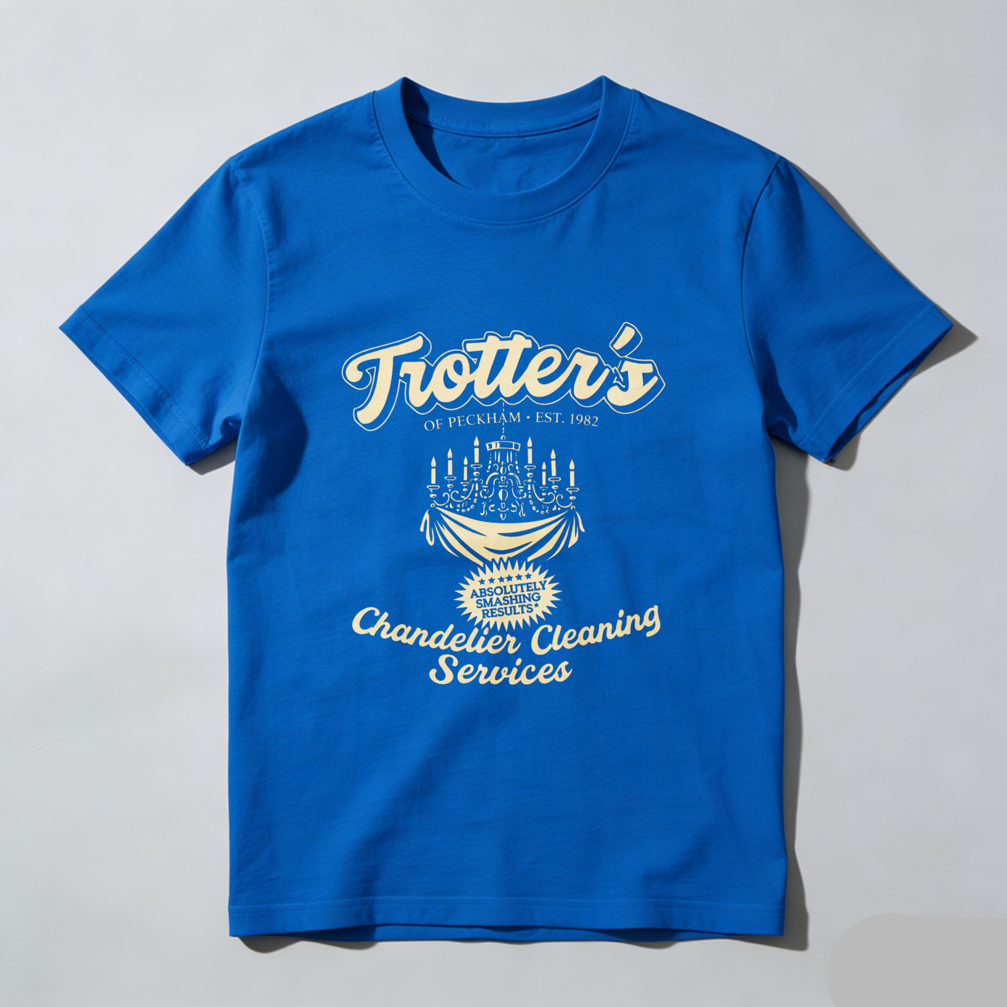 TEECURENT Trotters Chandelier Cleaning Services T Shirt Of Peckham Est 1982 Vintage Style Graphic Tee