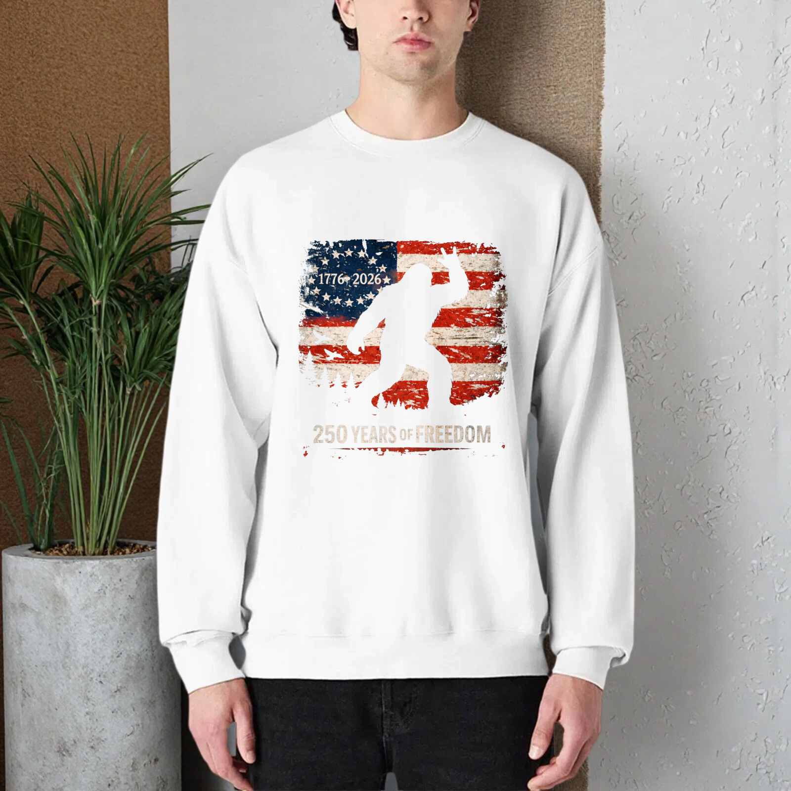 American Flag Bigfoot 250 Years Of Freedom Sweatshirt 1776 2026 Patriotic Usa Design Crewneck Pullover
