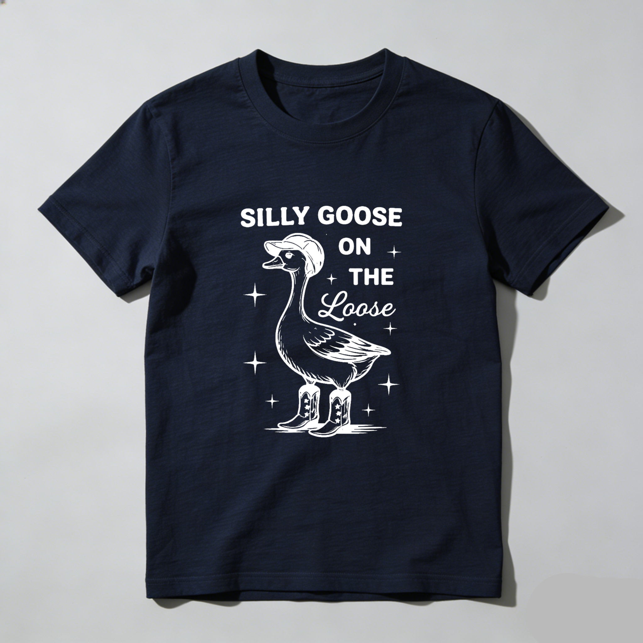 Silly Goose On The Loose Funny Duck T Shirt With Stars And Boots Design For Men Women Unisex Casual Wear