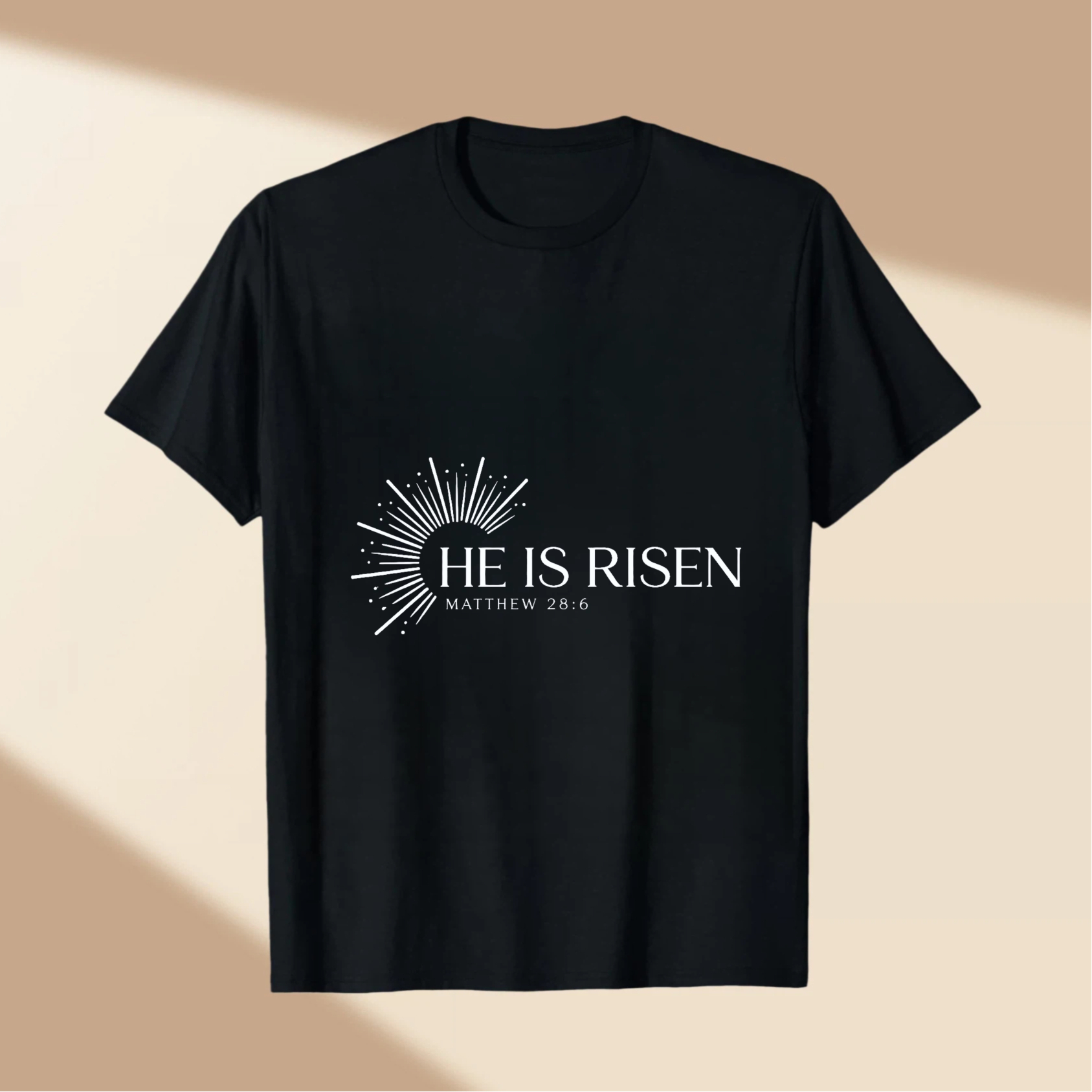 TEECURENT He Is Risen Easter T Shirt Christian Faith Gospel Matthew 28 6 Religious Apparel For Men Women Black Cotton Tee Shirt WOMEN
