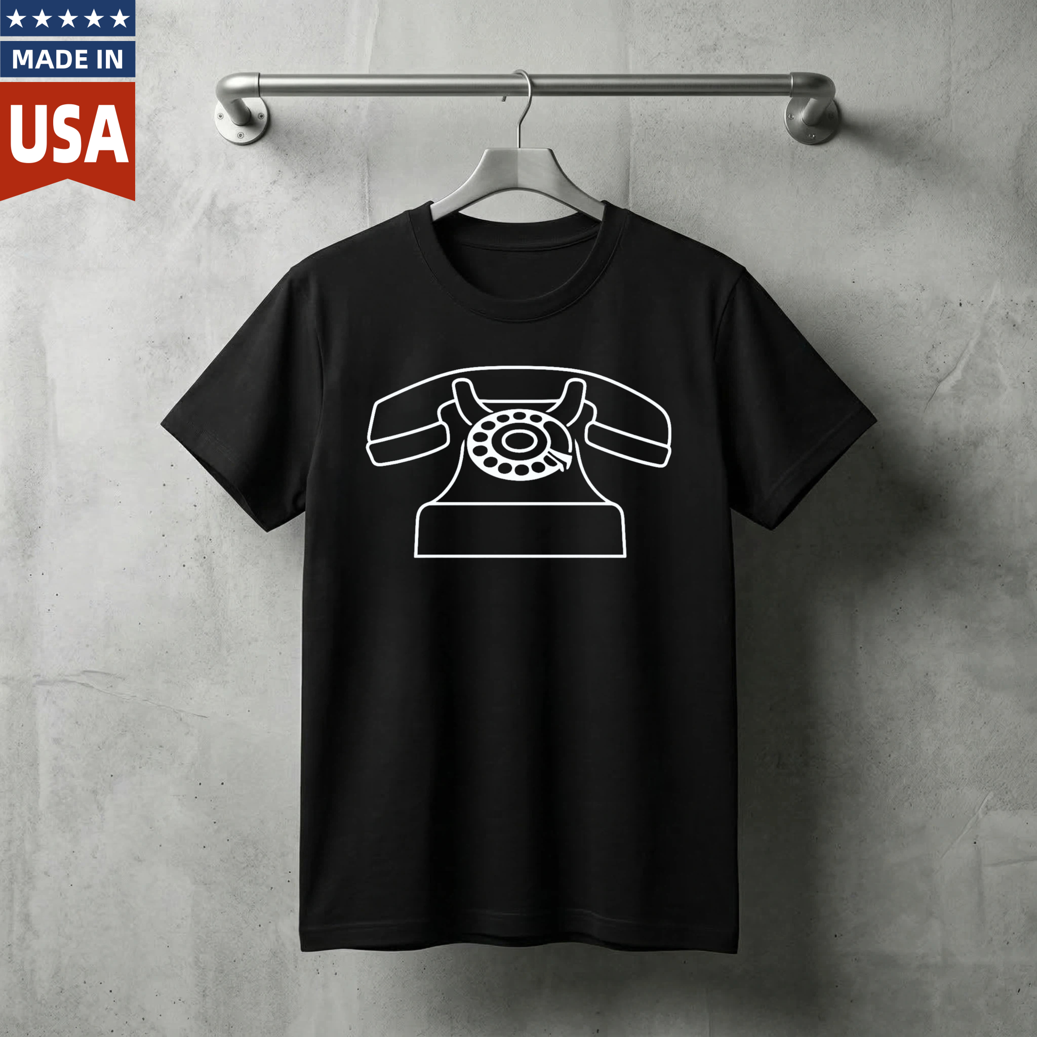 Retro Telephone Graphic T Shirt Made In Usa Black Unisex Casual Top Vintage Phone Design Men Women Apparel