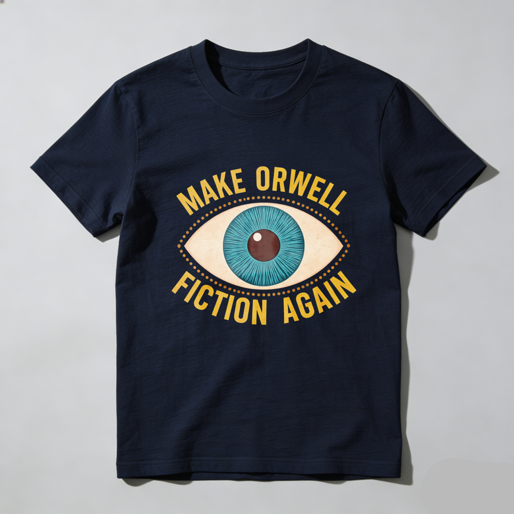 TEECURENTMake Orwell Fiction Again T Shirt With Eye Design Black Graphic Tee For Men And Women-TeeCurent