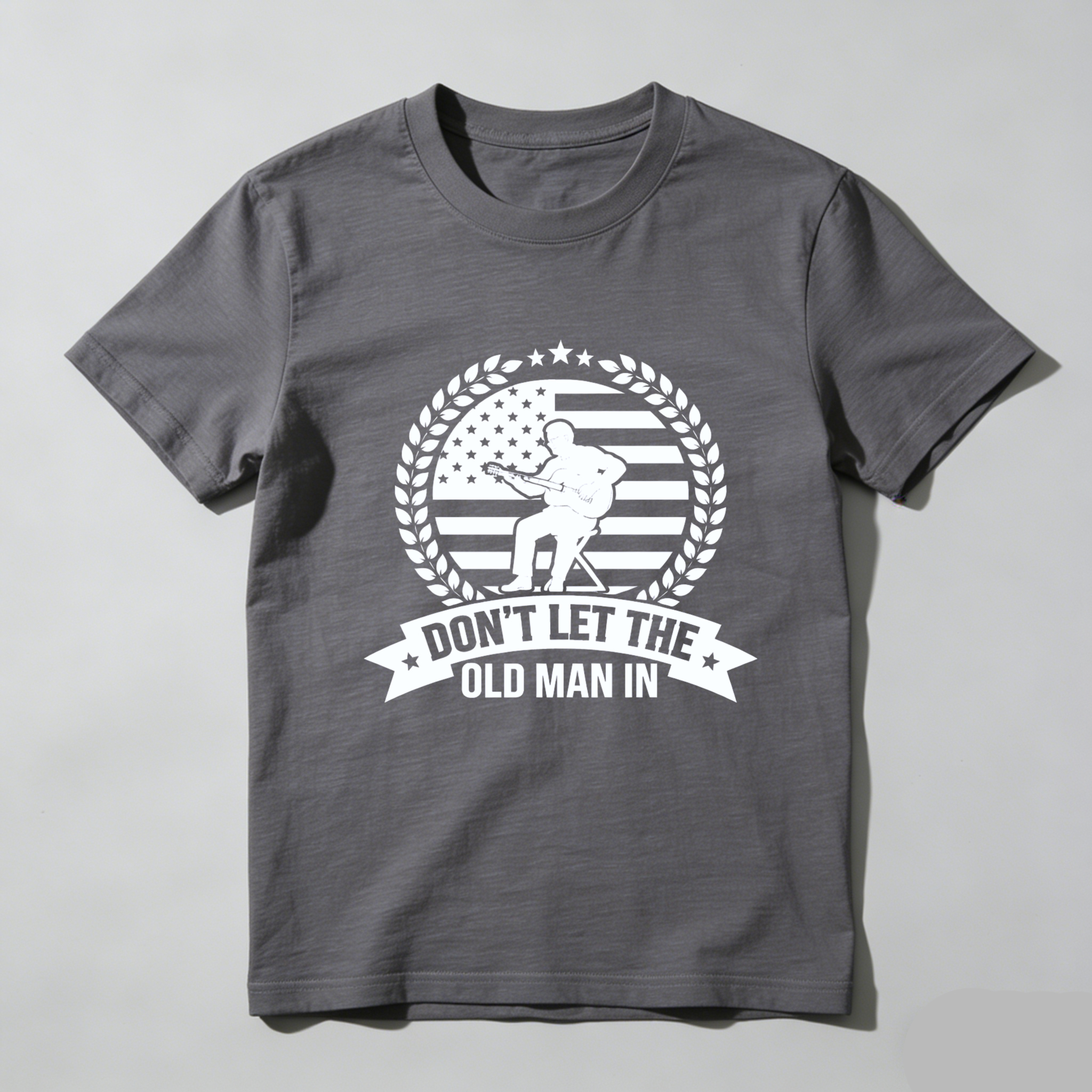 TEECURENT Dont Let The Old Man In American Flag T-Shirt Funny Humorous Graphic Tee Men Women Casual Wear