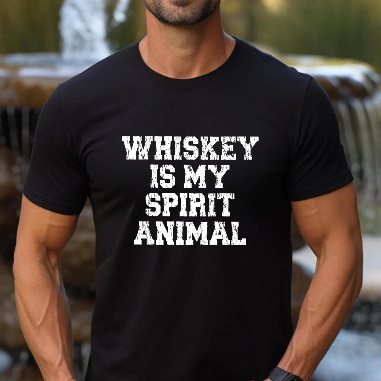 TEECURENT Whiskey Is My Spirit Animal T Shirt Funny Drinking Quote Men Women Casual Crewneck Tee Shirt
