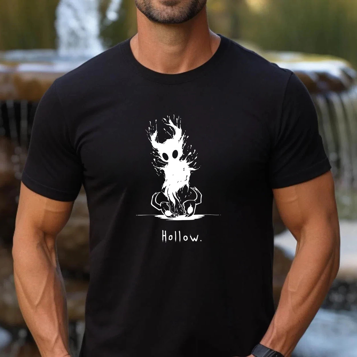 TEECURENT T-SHIRT  Hollow Figure With Flame Hair And Skull Face