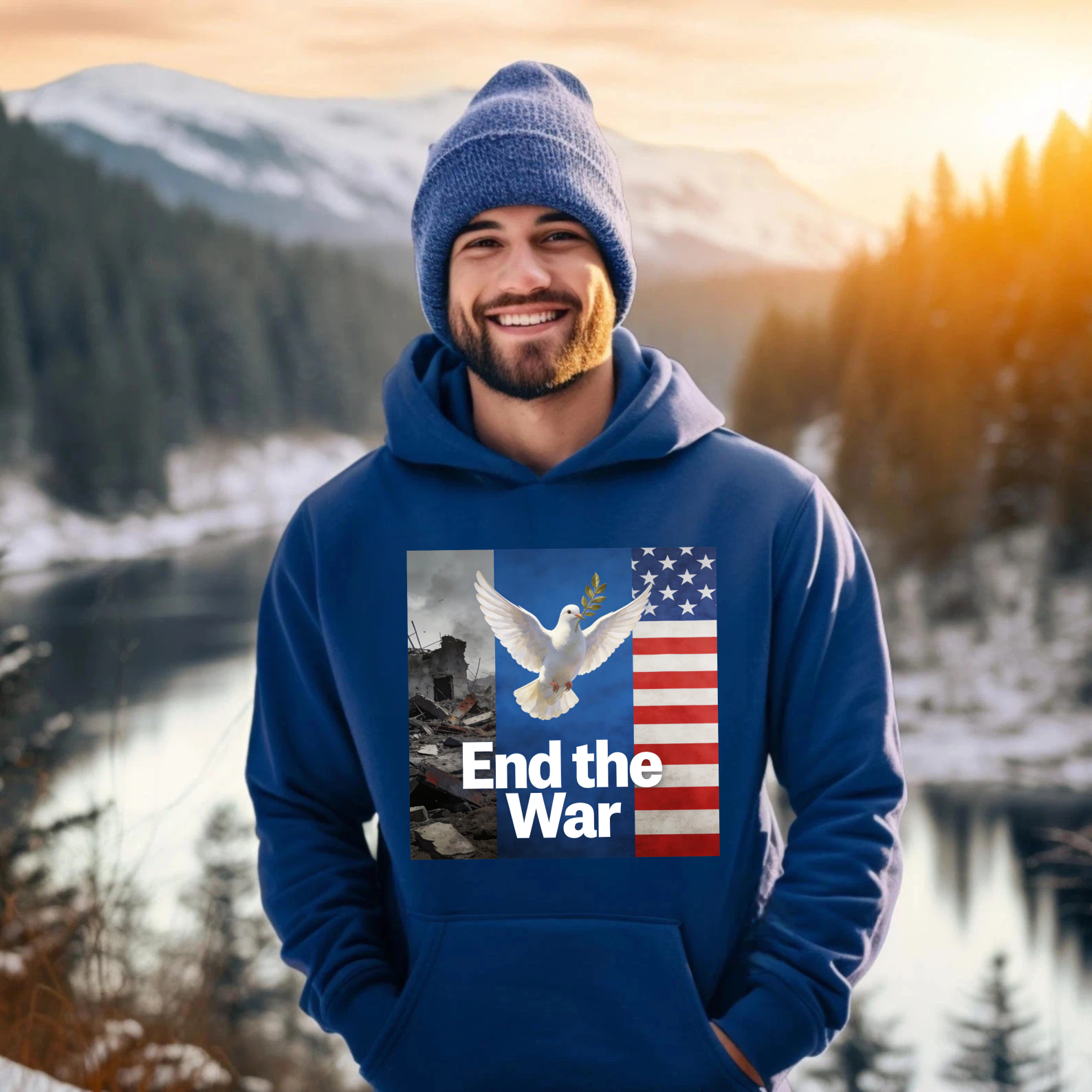 TEECURENT End The War Peace Dove American Flag Hoodie Anti War Message Sweatshirt For Men And Women