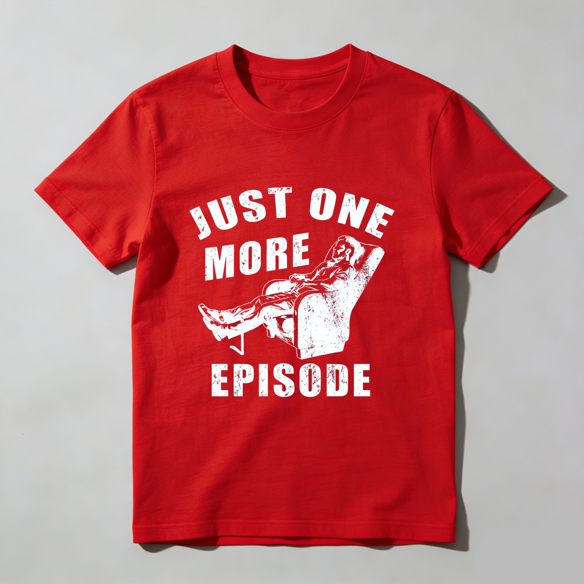 TEECURENT Just One More Episode T-Shirt With Couch And Remote Design For TV Show Fans