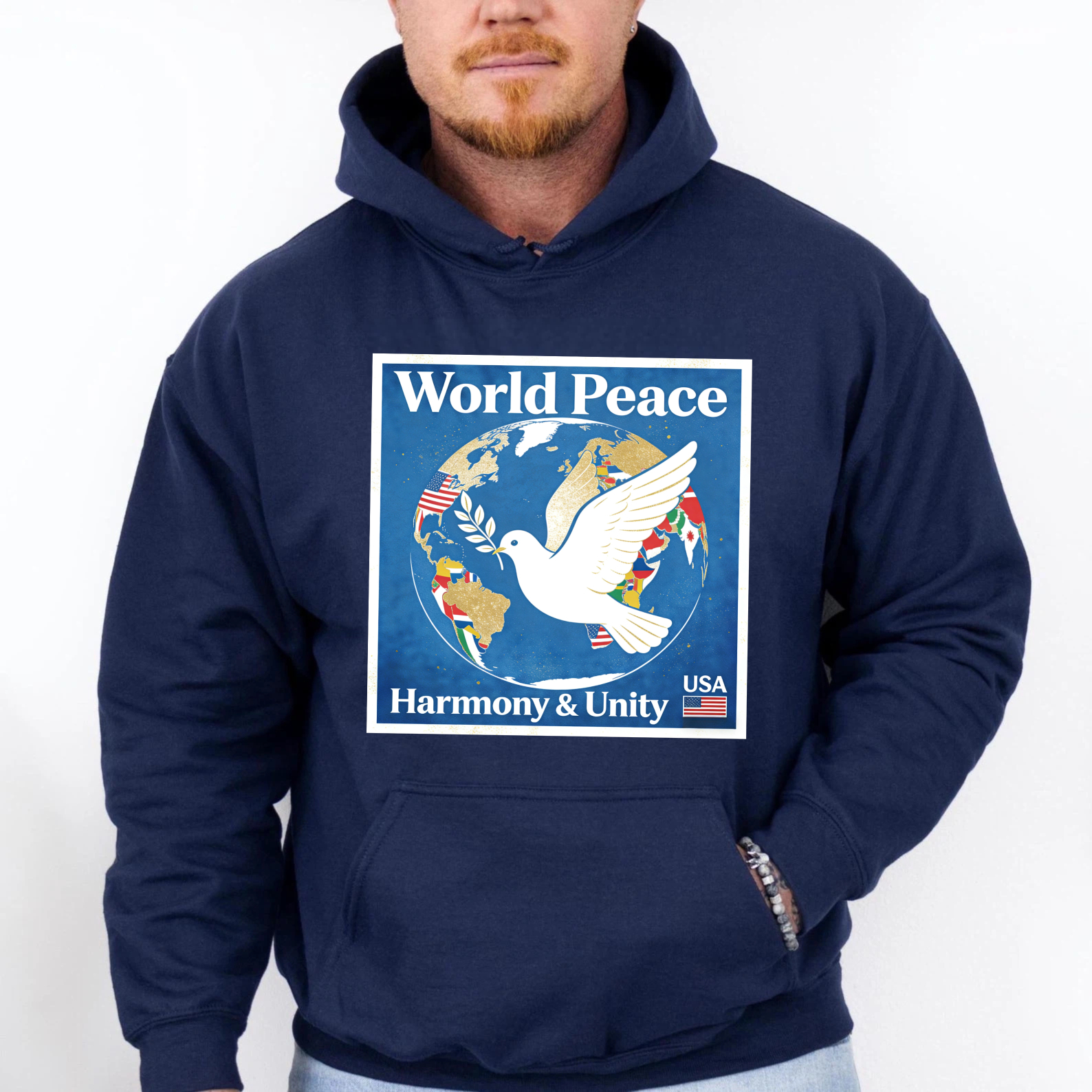 TEECURENT World Peace Harmony And Unity Usa Hoodie Global Dove Design Black Sweatshirt For Men Women Unisex Casual Wear
