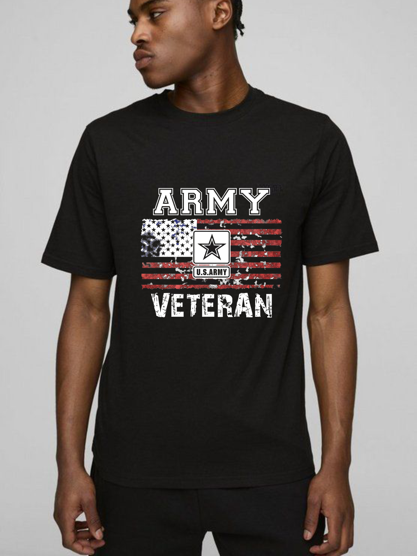 TEECURENT Army Veteran Flag Print Pure Cotton Short Sleeve T Shirt-TeeCurent