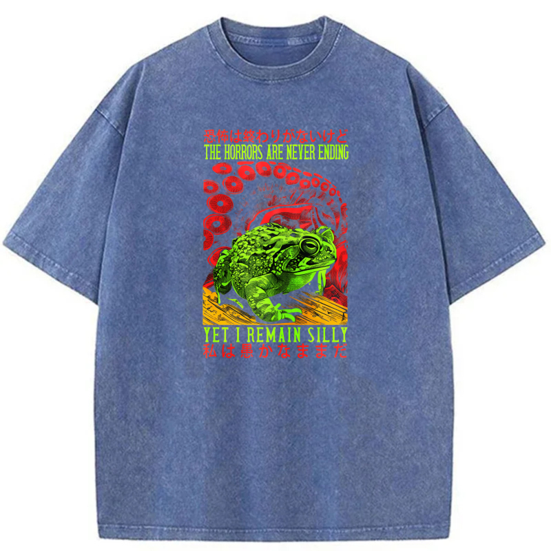 Green Frog Red Tentacles Horror Text Design tshirt 100% cotton