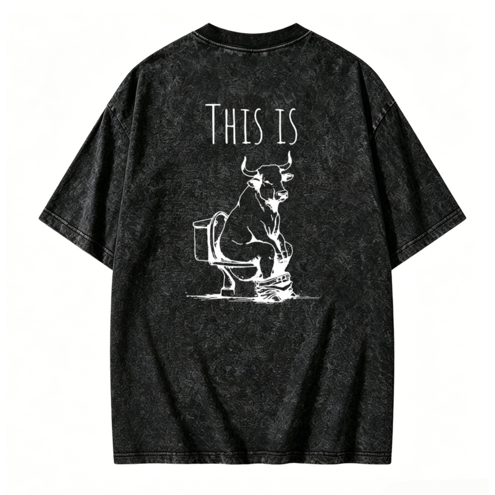This Is Bull Sitting On Toilet Graphic Washed T-shirt
