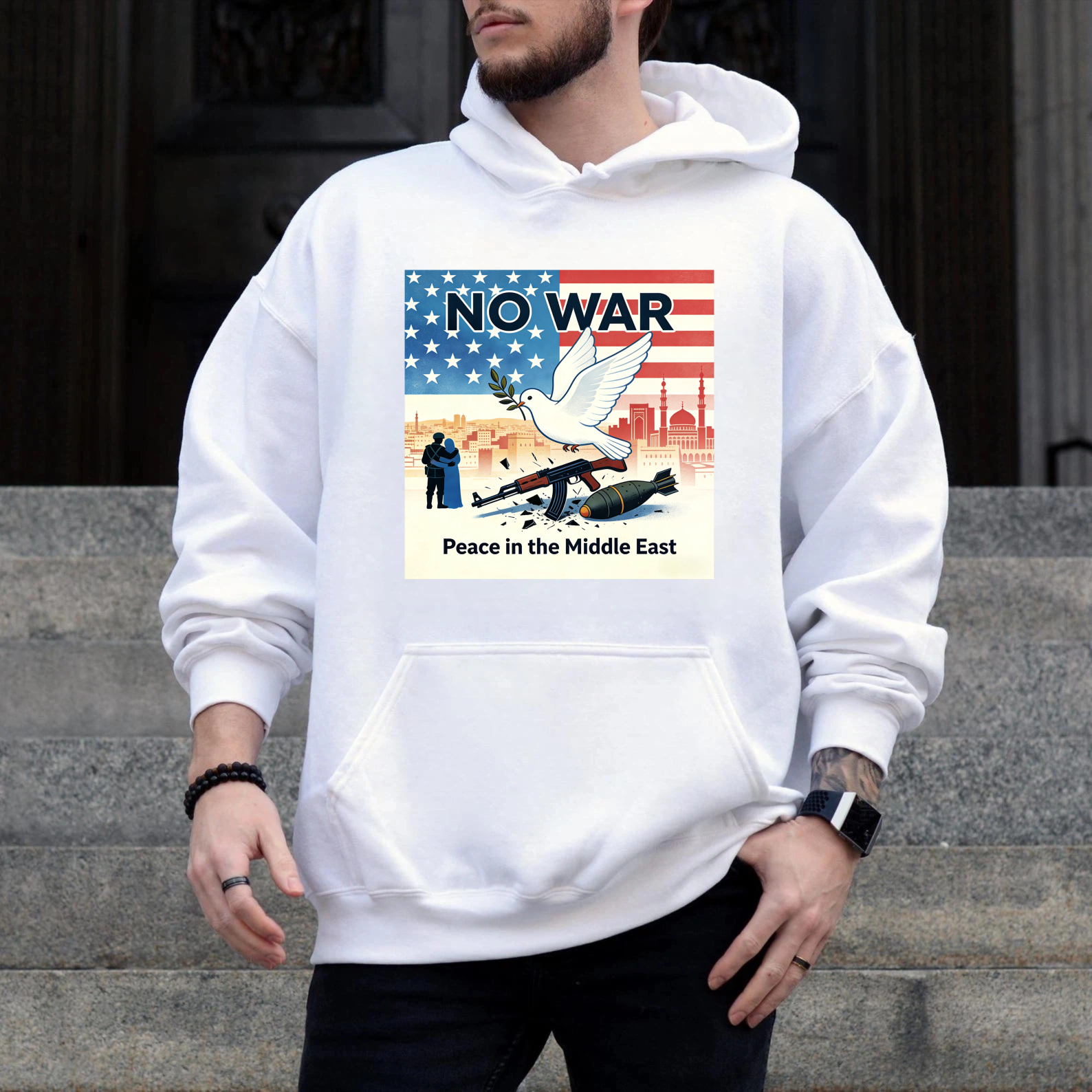TEECURENT No War Peace In The Middle East Hoodie With American Flag And Dove Design For Peace Advocates