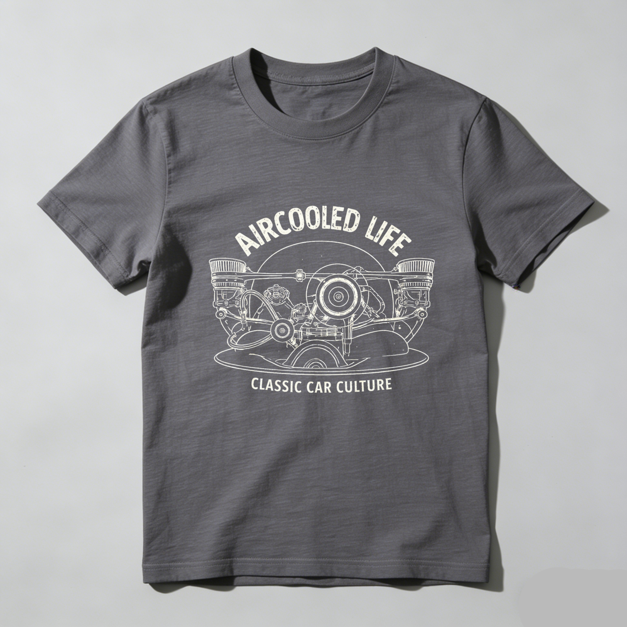 Aircooled Life Classic Car Culture T-Shirt Vintage Automotive Engine Design Black Men's Tee