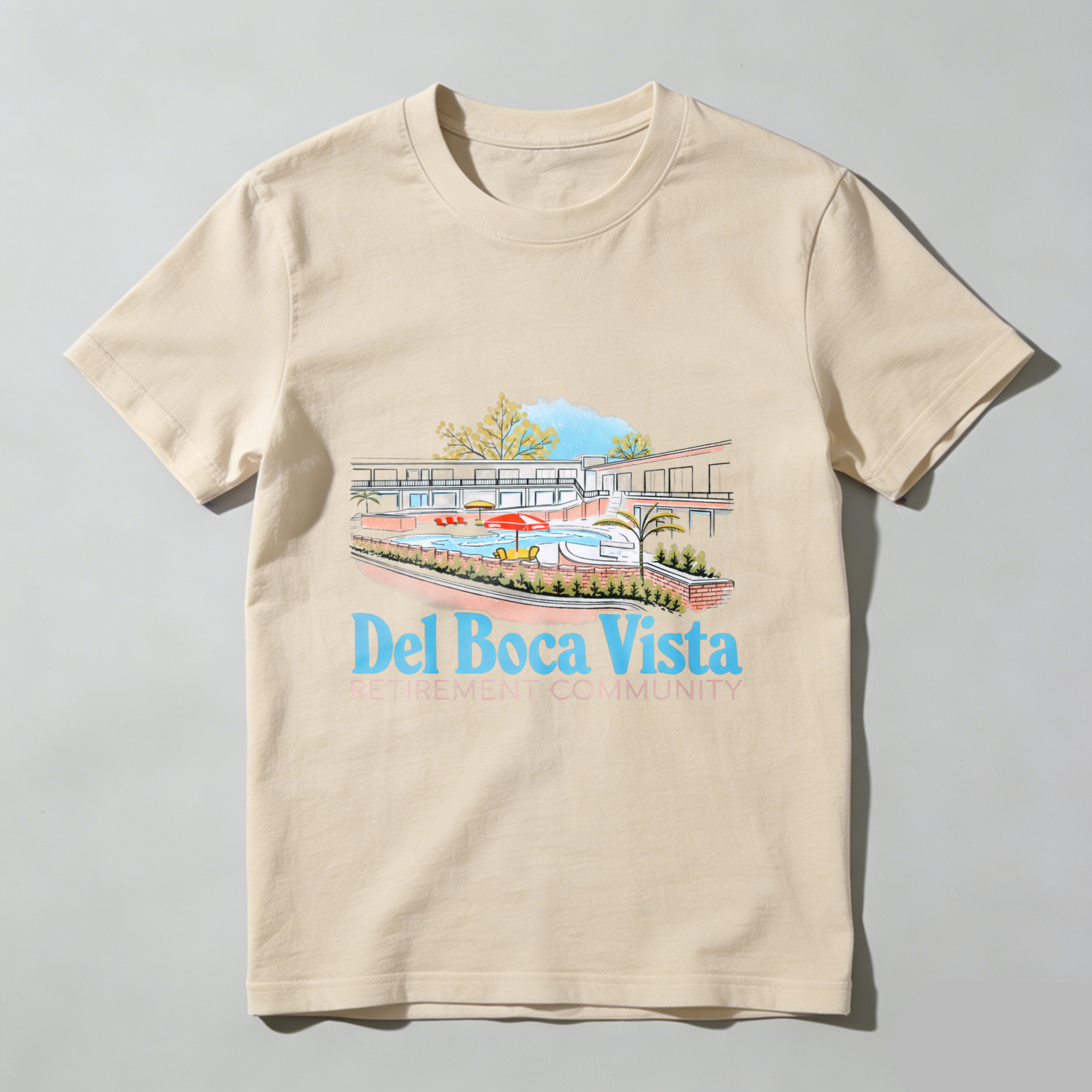 TEECURENT Del Boca Vista Retirement Community T Shirt Men Women Casual Wear Graphic Tee Summer Pool Resort Lifestyle Apparel