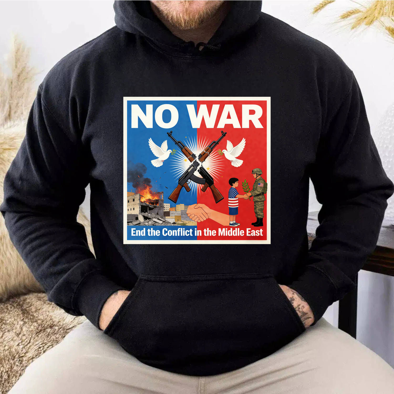 TEECURENT No War End The Conflict In The Middle East Peace Protest Hoodie For Men And Women Anti War Statement Sweatshirt With Graphic Design