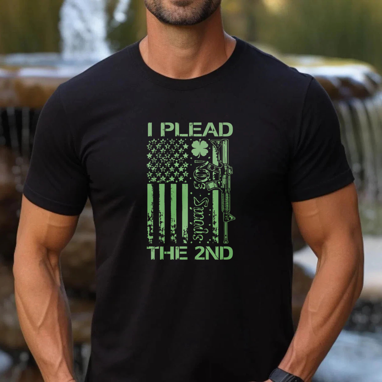 TEECURENT I Plead The 2nd Amendment Flag Gun T Shirt St Patrick's Day Green American Flag Design Men Women Apparel