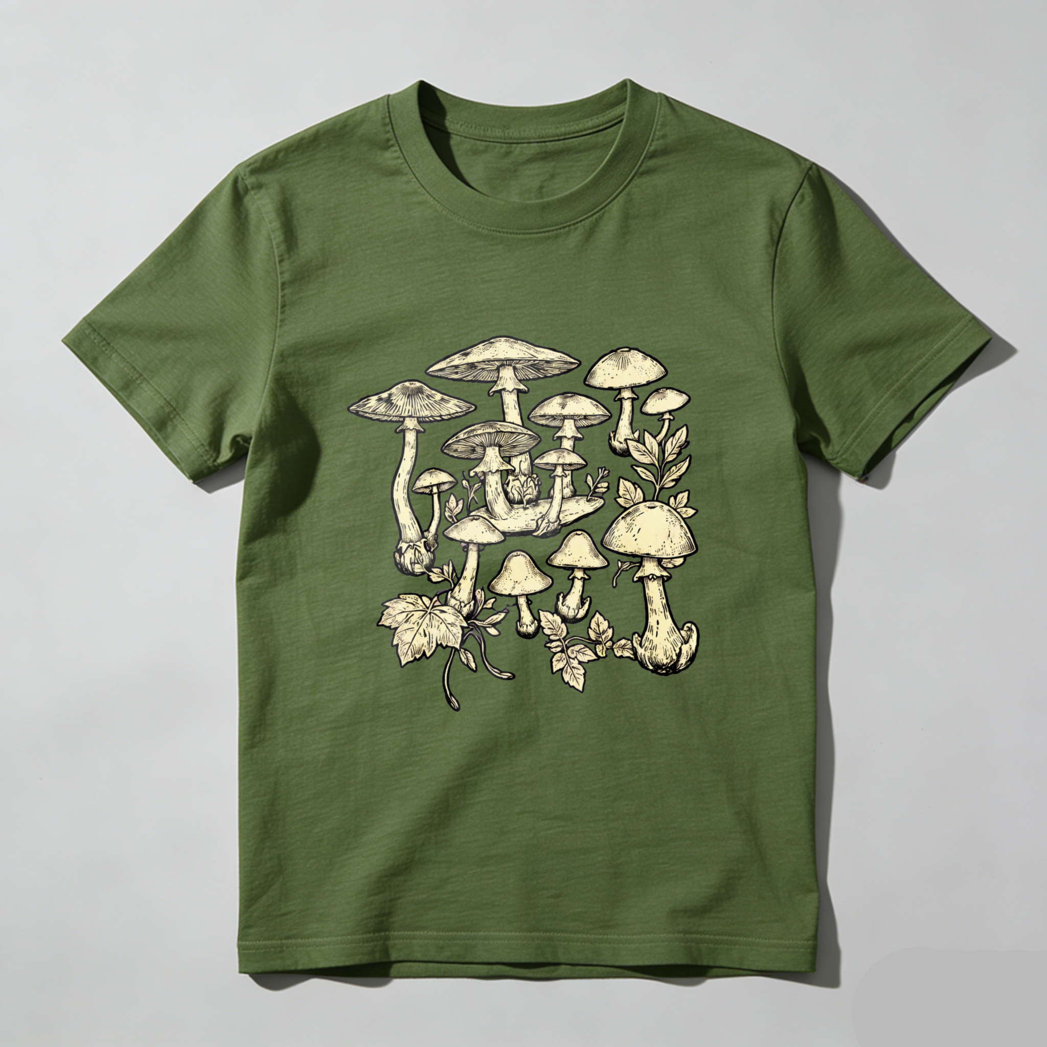 TEECURENT Mushroom Forest Botanical Design T-Shirt Nature Inspired Graphic Tee For Men And Women WOMEN