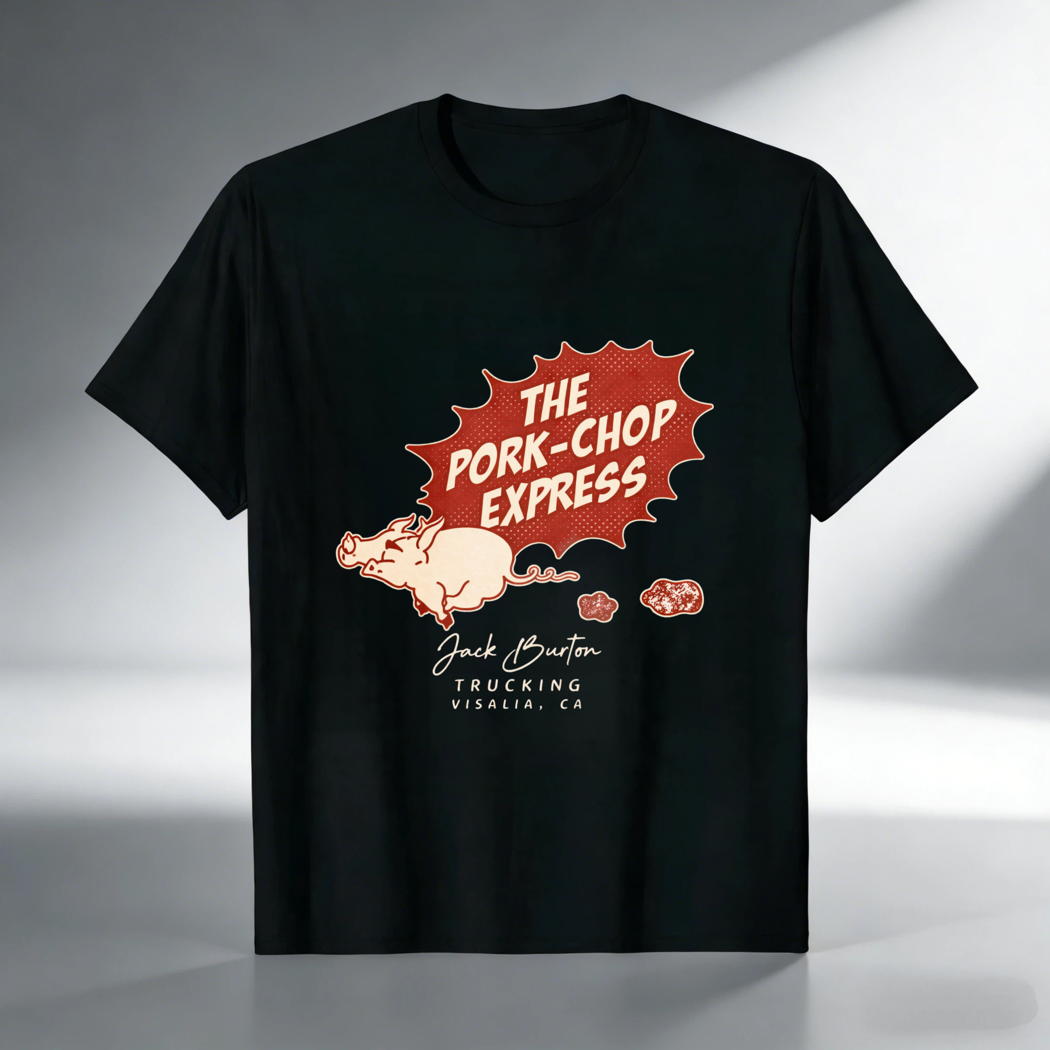 TEECURENT The Pork Chop Express Jack Burton Trucking Visalia Ca T Shirt