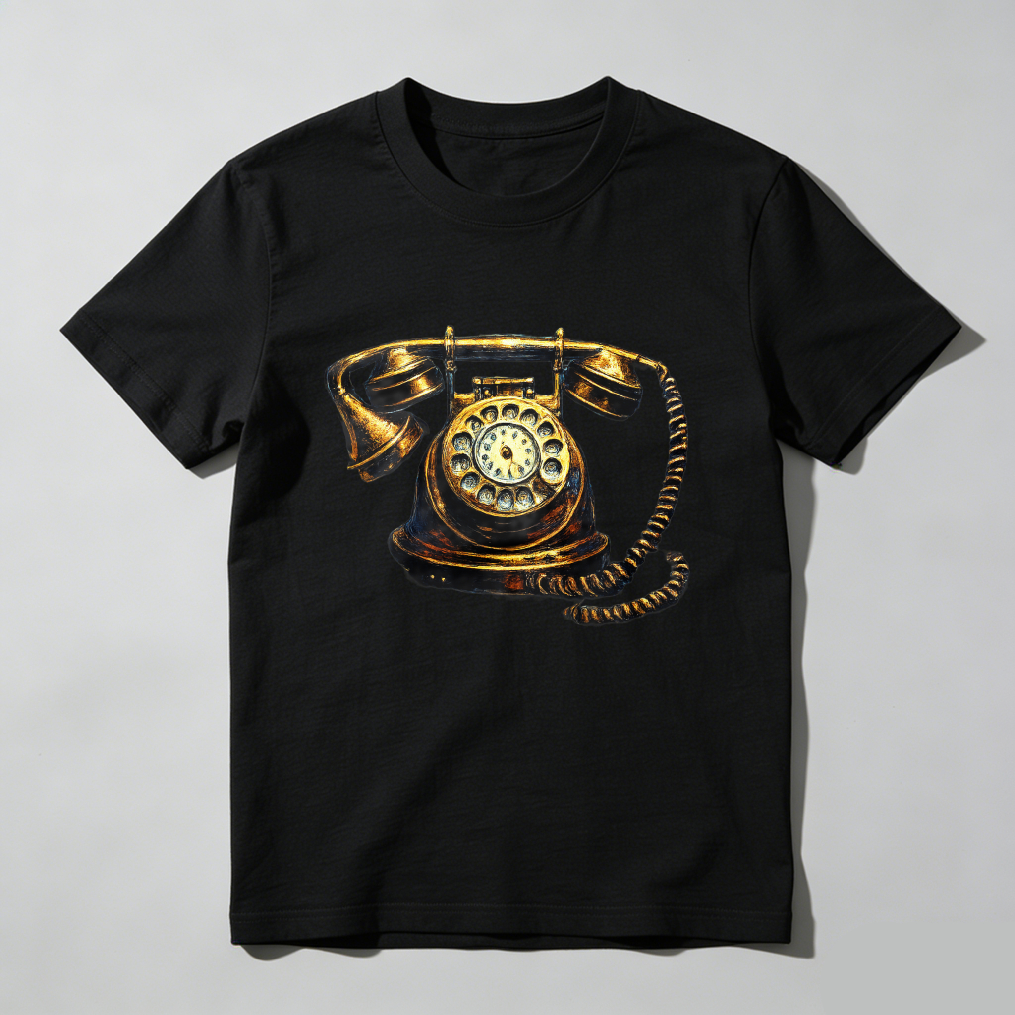Vintage Rotary Telephone Graphic T-Shirt Made In Usa Black Classic Retro Phone Design Unisex Casual Wear