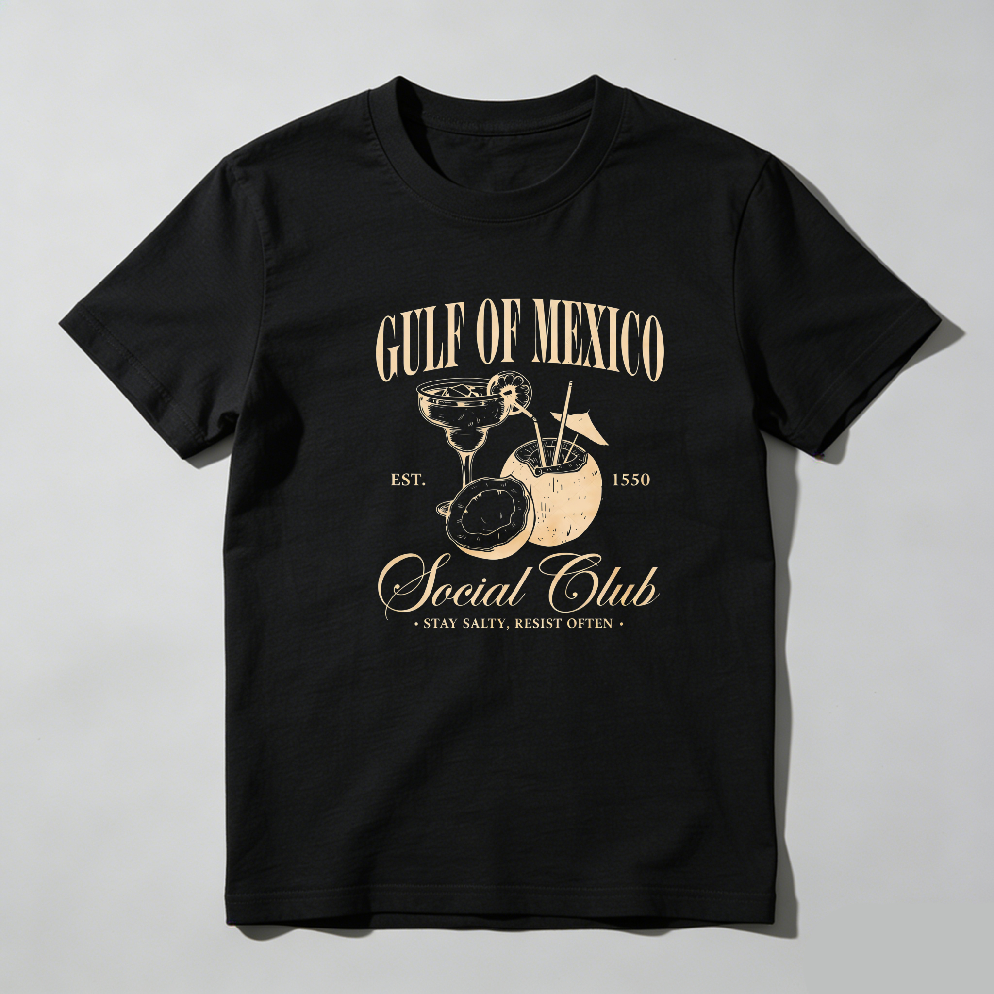 TEECURENT Gulf Of Mexico Social Club   Pure Cotton Short Sleeve T-Shirt-TeeCurent