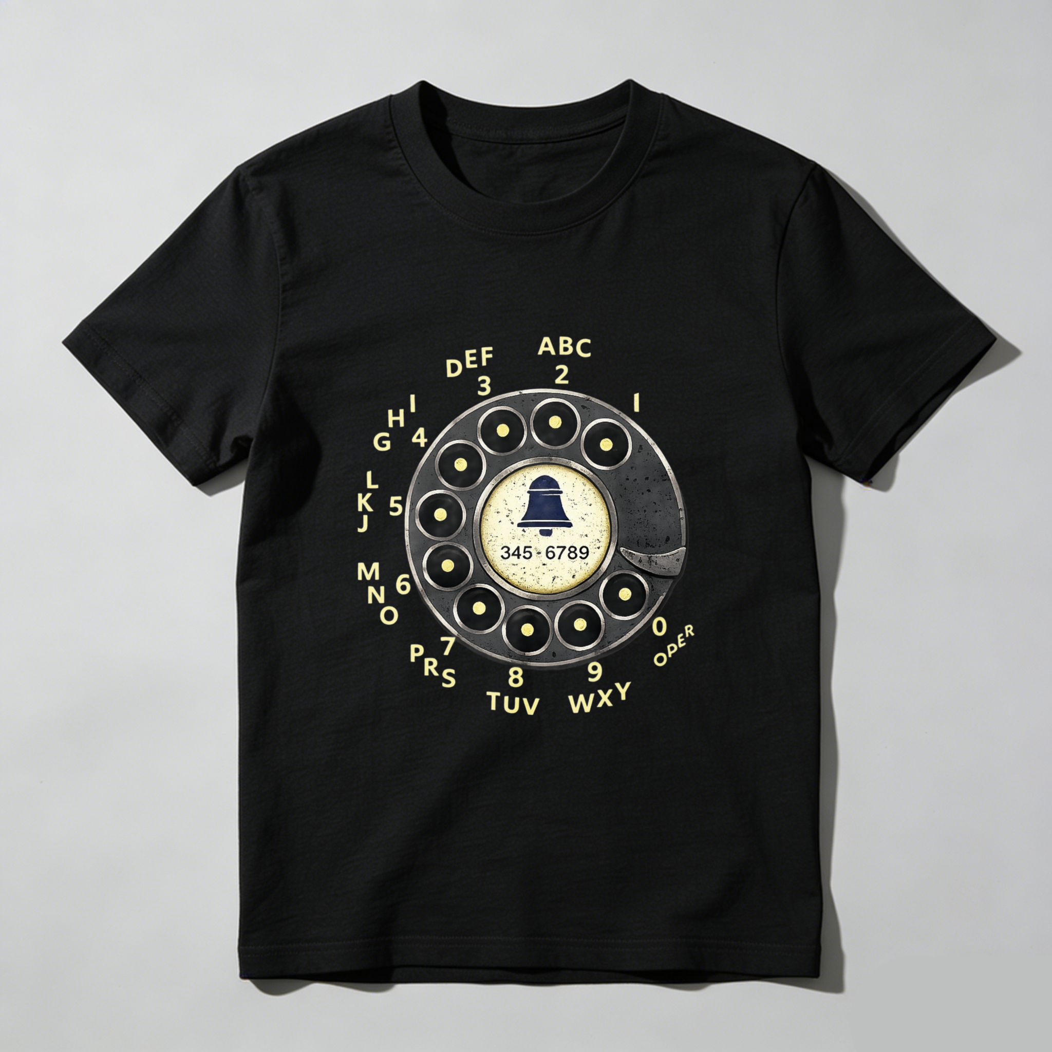 Vintage Rotary Phone Dial T-Shirt Made In Usa Classic Telephone Design Black Cotton Shirt For Men And Women Retro Communication Style Gift Idea