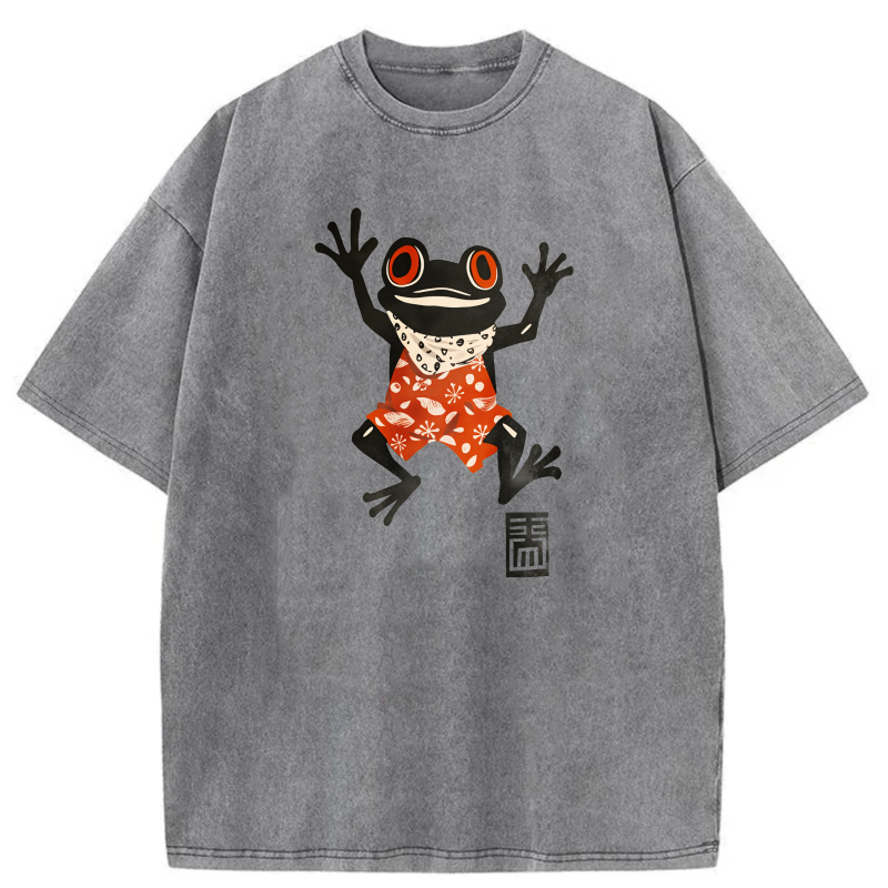 Frog Wearing Red Shirt With White Pattern tshirt 100% cotton