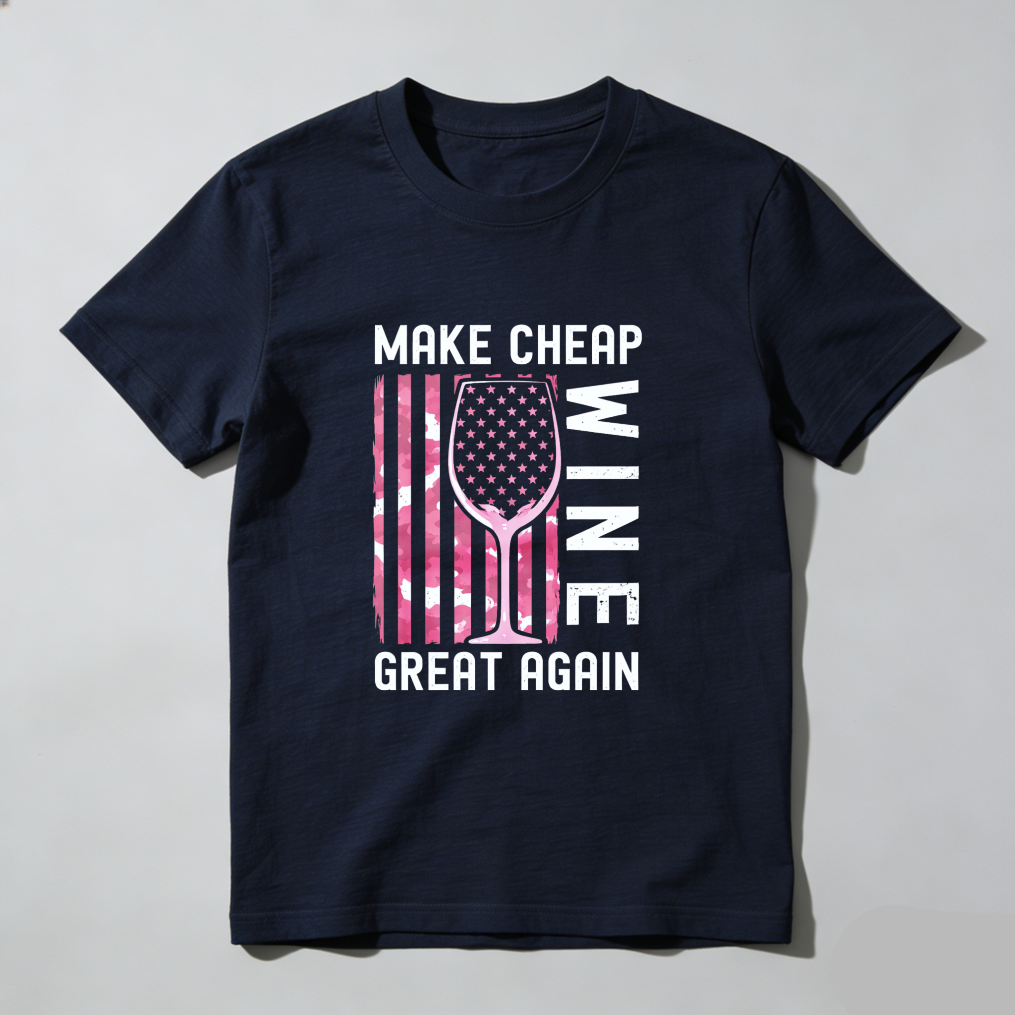 TEECURENT Make Cheap Wine Great Again Patriotic T-Shirt With American Flag Design For Wine Lovers And Humor Fans WOMEN