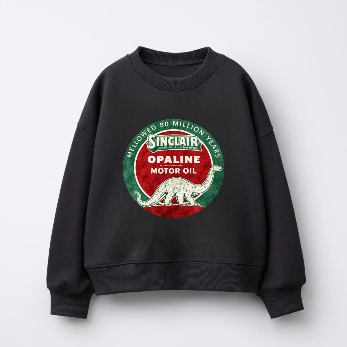 TEECURENT Sinclair Opaline Motor Oil Dinosaur Logo Sweatshirt Black Unisex Crewneck Pullover Long Sleeve Casual Top