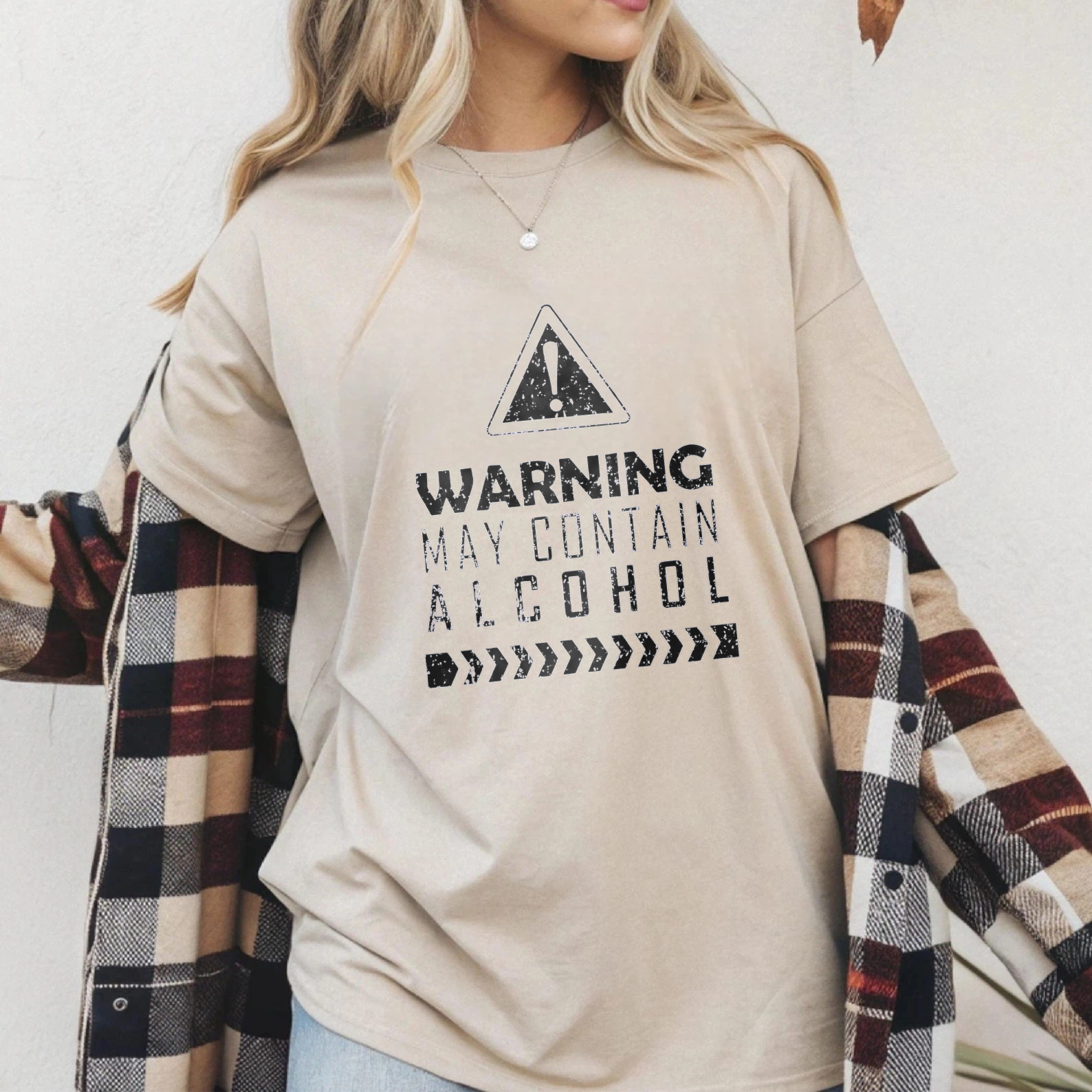 TEECURENT Warning May Contain Alcohol T-Shirt Humor Gift For Drinkers Fun Statement Shirt WOMEN
