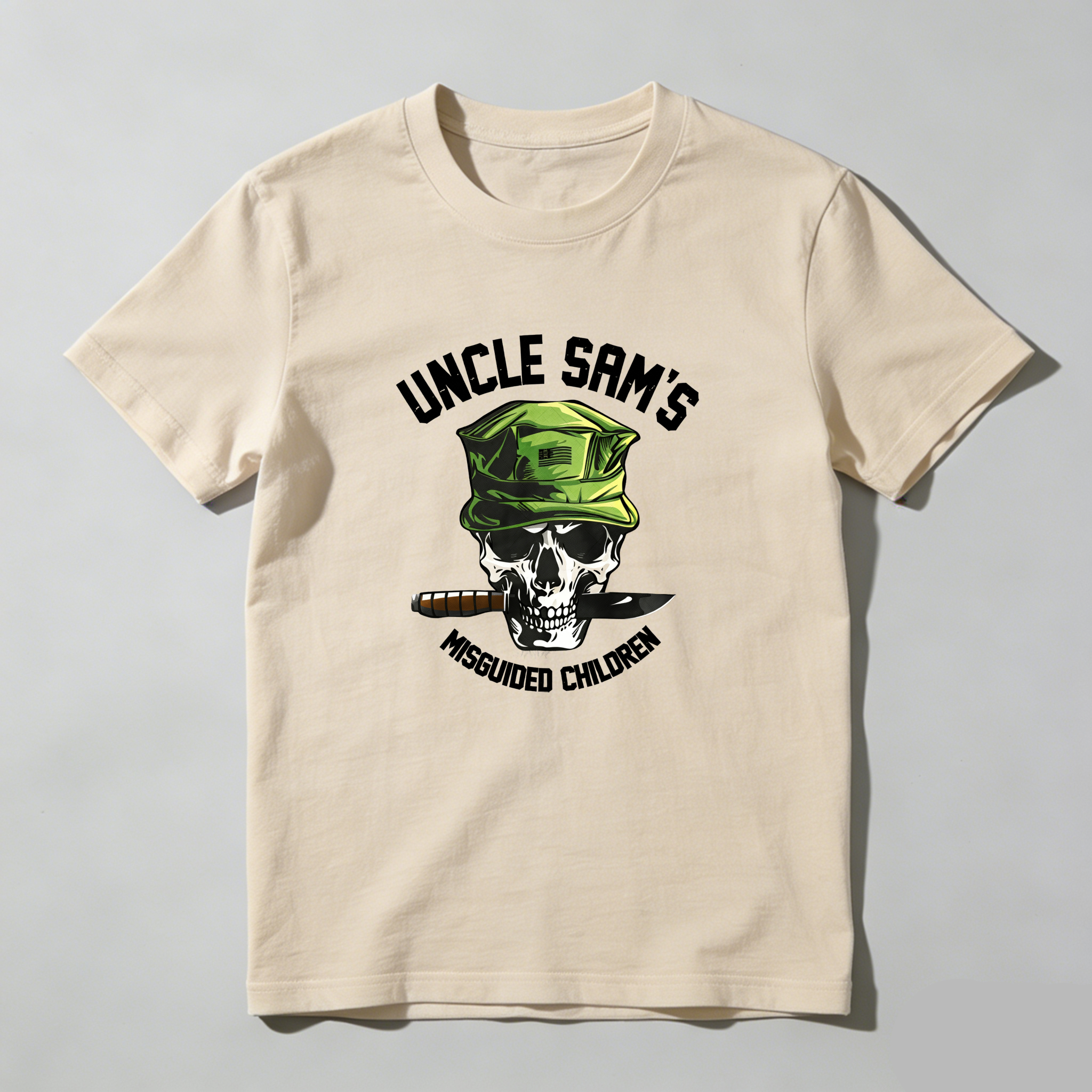 TEECURENT Uncle Sams Skull Hat Cigar Knife Misguided Children Pure Cotton Short Sleeve T Shirt-TeeCurent