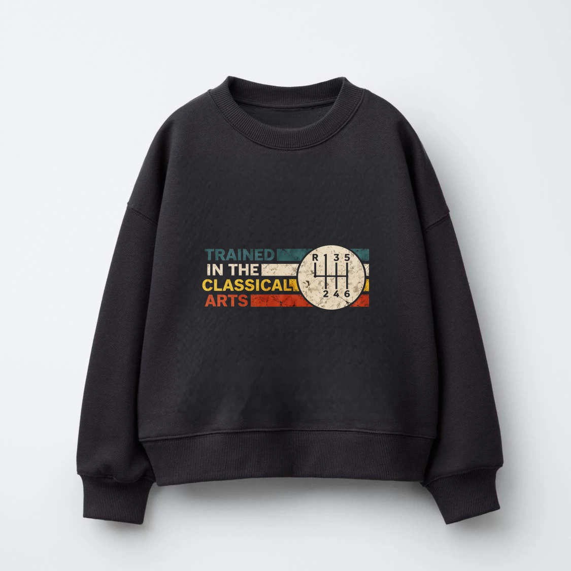 TEECURENT Trained In The Classical Arts Sweatshirt With Gear Shift Design Black Crewneck Pullover