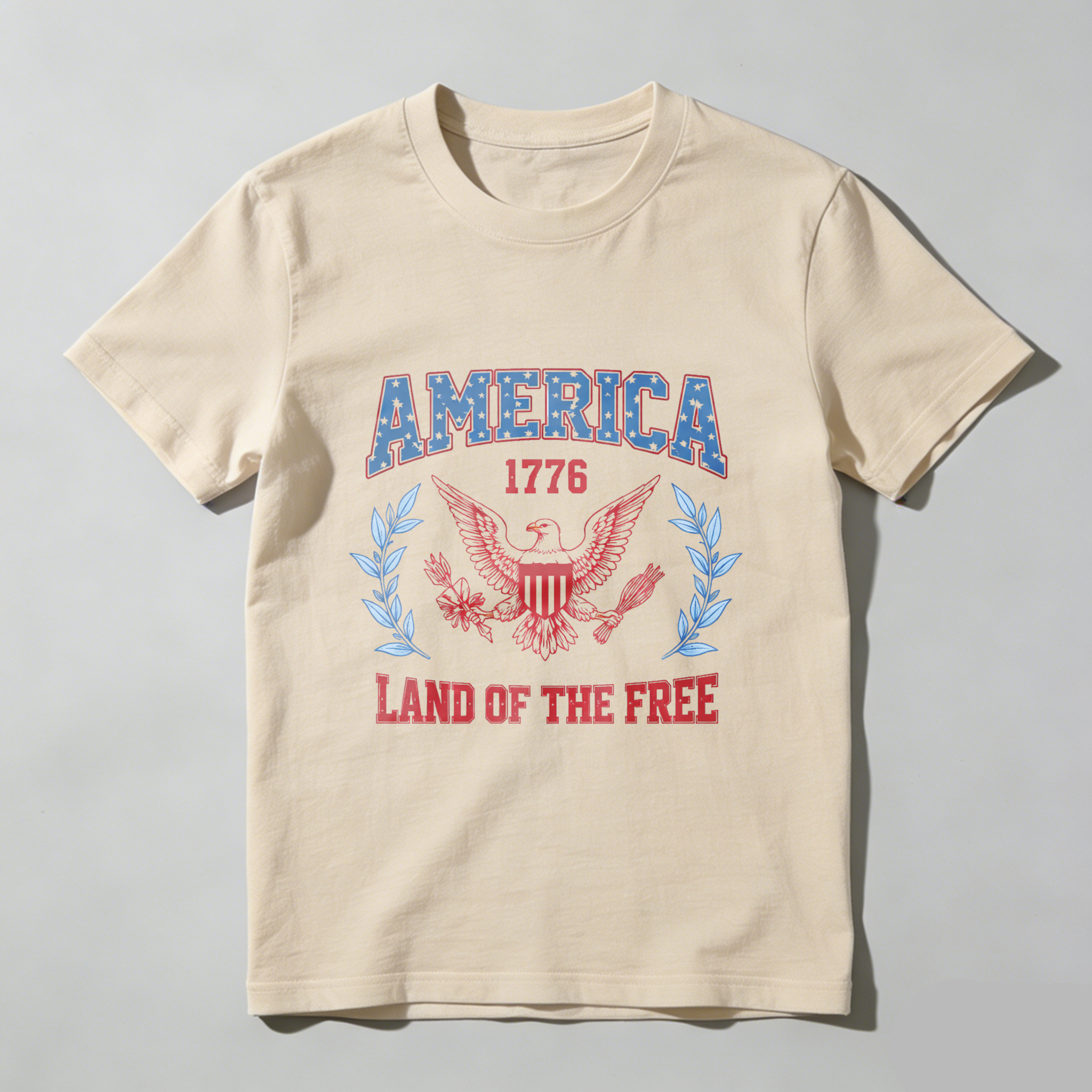 TEECURENT America 1776 Land Of The Free Patriotic Eagle T-Shirt With Laurel Wreath Design For Independence Day And National Pride WOMEN